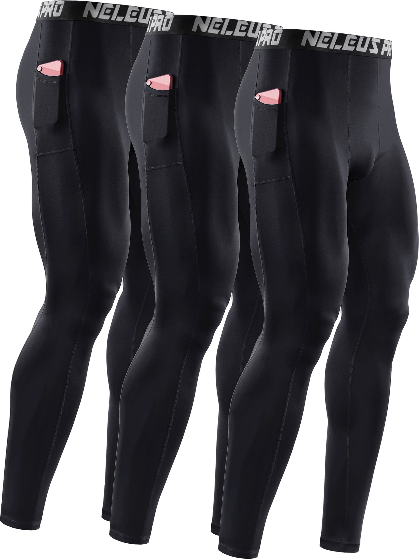 NELEUS Mens Dry Fit Compression Base layer Pants Running Tights Leggings With Phone Pocket