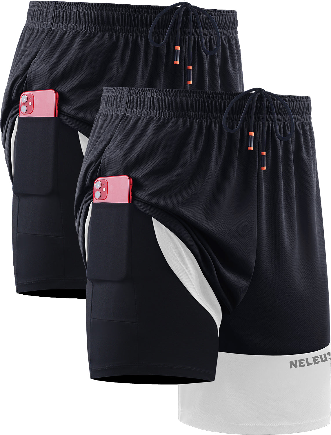 NELEUS Mens 2 in 1 Workout Shorts with Liner Athletic Running Shorts Contrast Stitching with Pockets