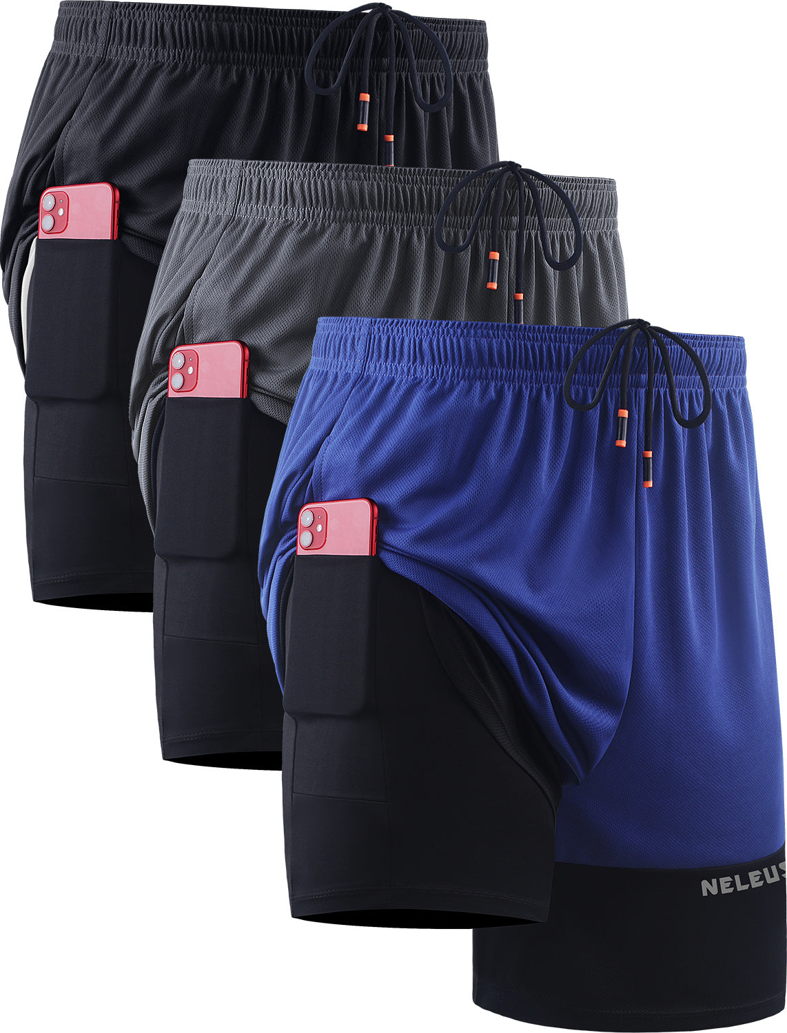 NELEUS Mens 2 in 1 Workout Shorts with Liner Athletic Running Shorts Contrast Stitching with Pockets
