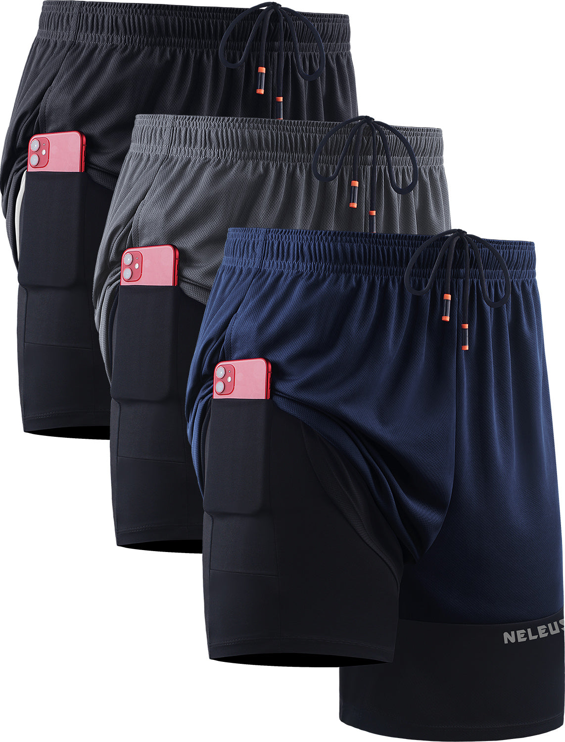 NELEUS Mens 2 in 1 Workout Shorts with Liner Athletic Running Shorts Contrast Stitching with Pockets