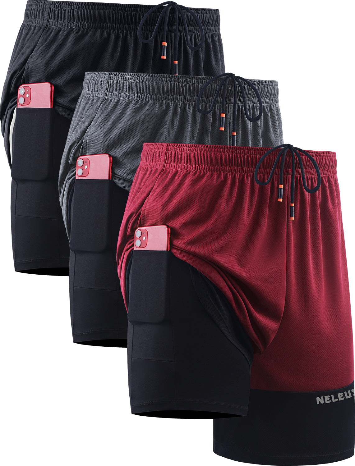 NELEUS Mens 2 in 1 Workout Shorts with Liner Athletic Running Shorts Contrast Stitching with Pockets