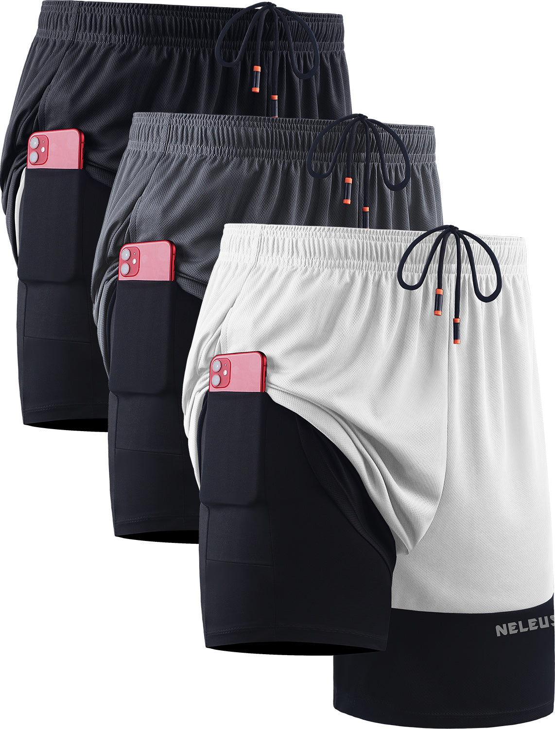 NELEUS Mens 2 in 1 Workout Shorts with Liner Athletic Running Shorts Contrast Stitching with Pockets