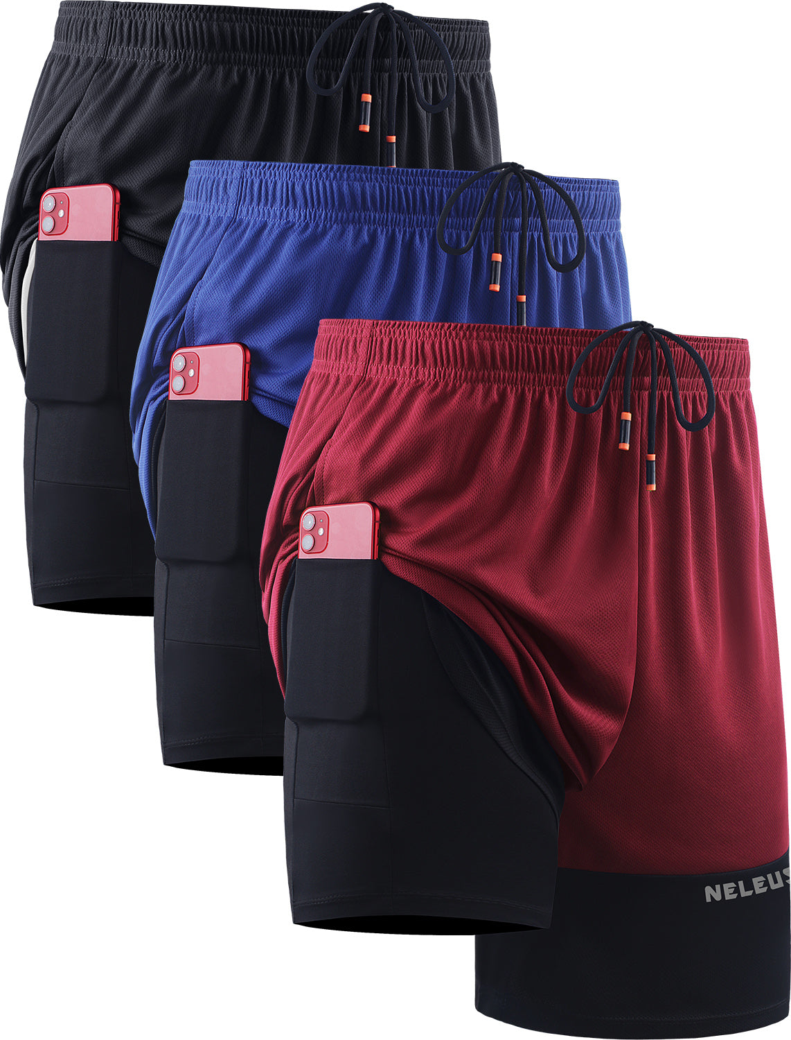 NELEUS Mens 2 in 1 Workout Shorts with Liner Athletic Running Shorts Contrast Stitching with Pockets