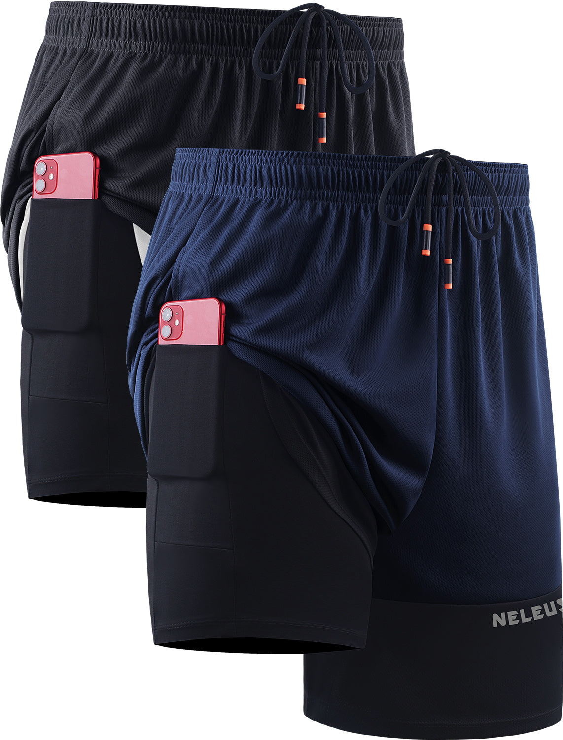 NELEUS Mens 2 in 1 Workout Shorts with Liner Athletic Running Shorts Contrast Stitching with Pockets
