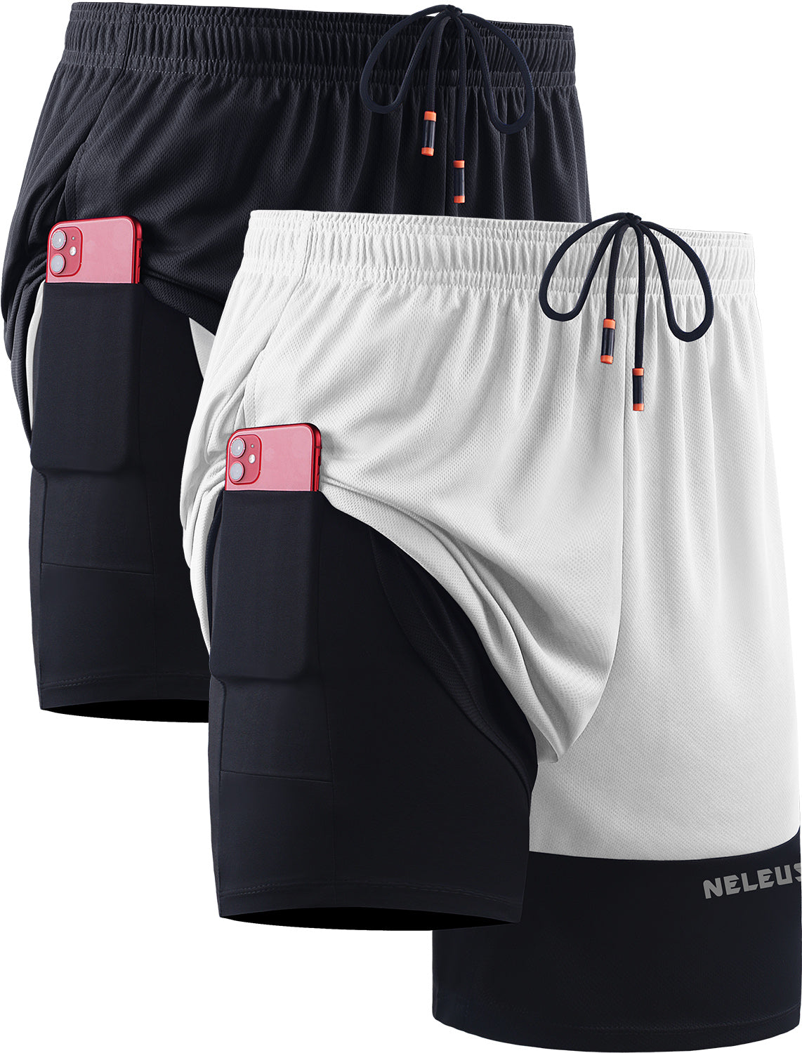 NELEUS Mens 2 in 1 Workout Shorts with Liner Athletic Running Shorts Contrast Stitching with Pockets