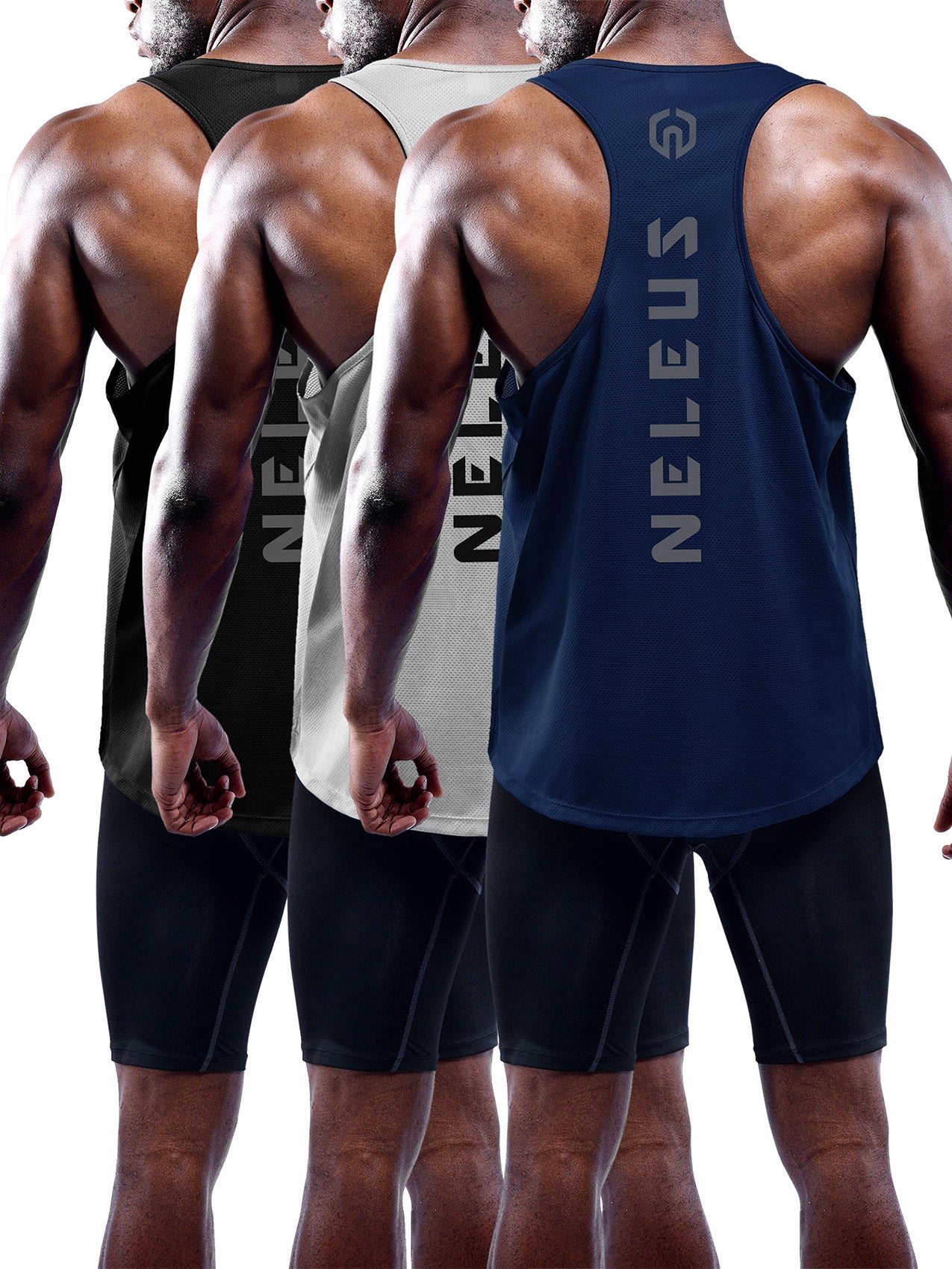 NELEUS Mens Dry Fit Y-Back Muscle Tank Top 3 Pack
