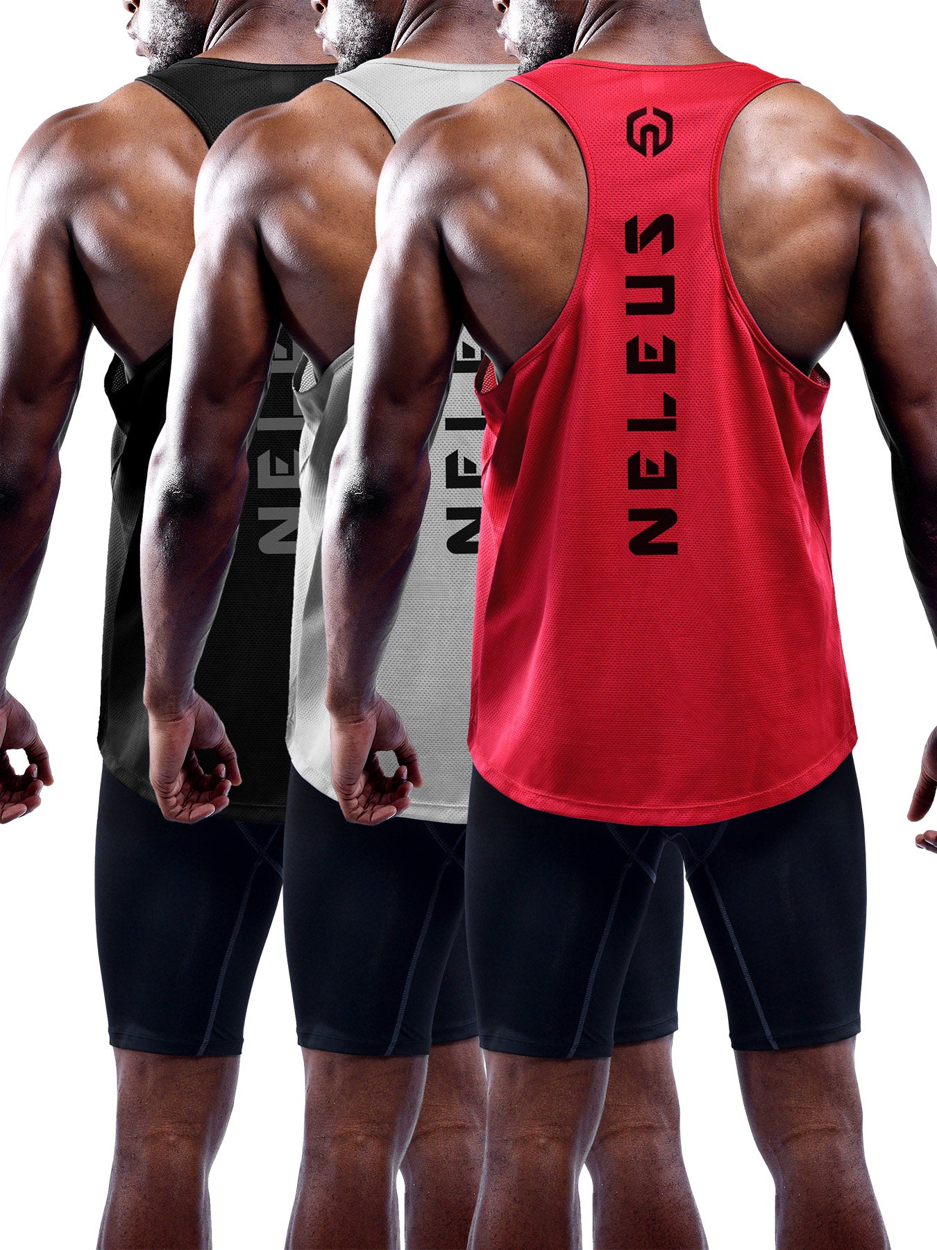 NELEUS Mens Dry Fit Y-Back Muscle Tank Top 3 Pack