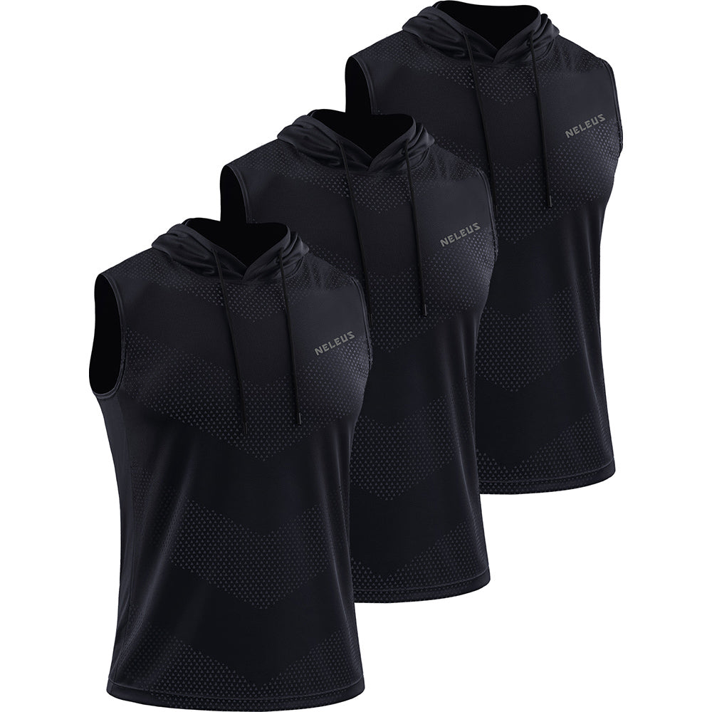 NELEUS Men's Workout Tank Tops Sleeveless Running Muscle Shirts with Hoodie 3 Pack