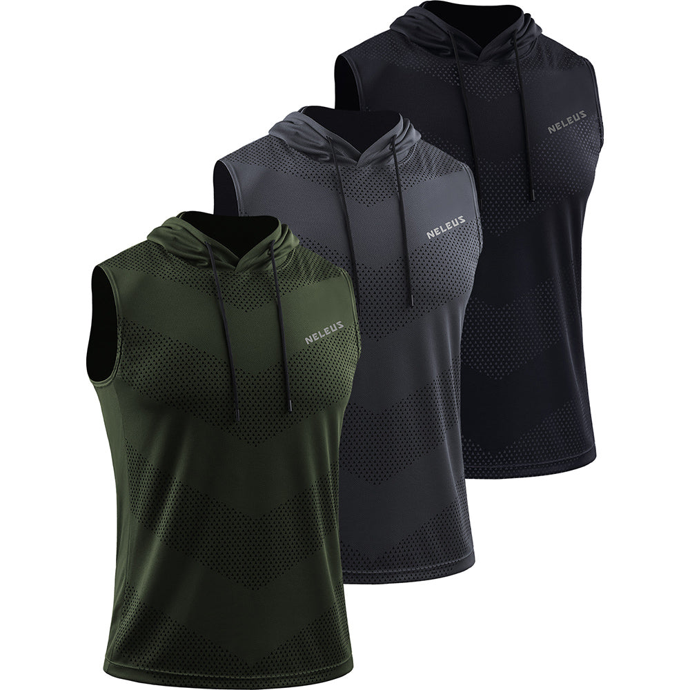 NELEUS Men's Workout Tank Tops Sleeveless Running Muscle Shirts with Hoodie 3 Pack
