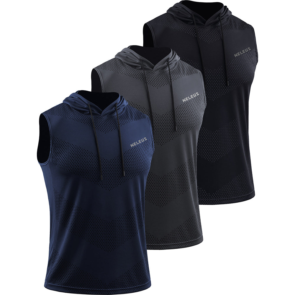 NELEUS Men's Workout Tank Tops Sleeveless Running Muscle Shirts with Hoodie 3 Pack