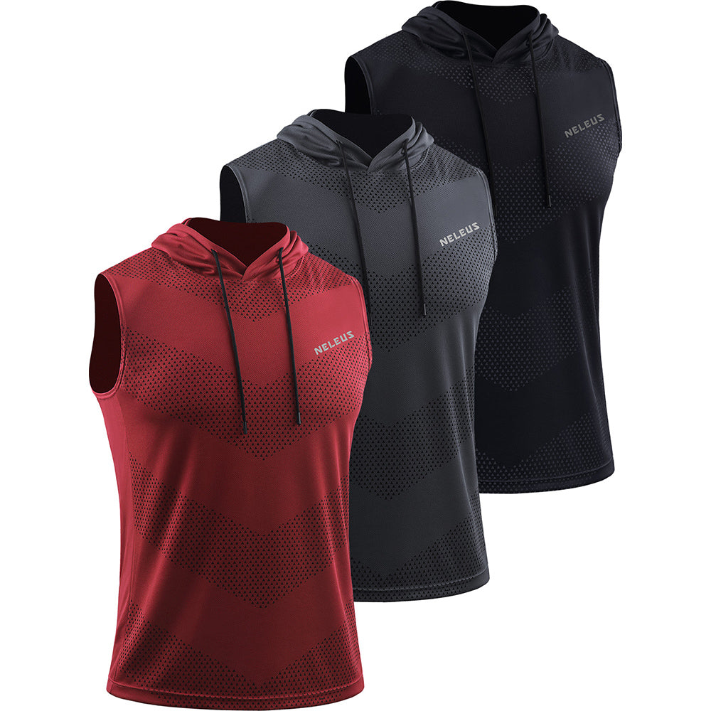 NELEUS Men's Workout Tank Tops Sleeveless Running Muscle Shirts with Hoodie 3 Pack