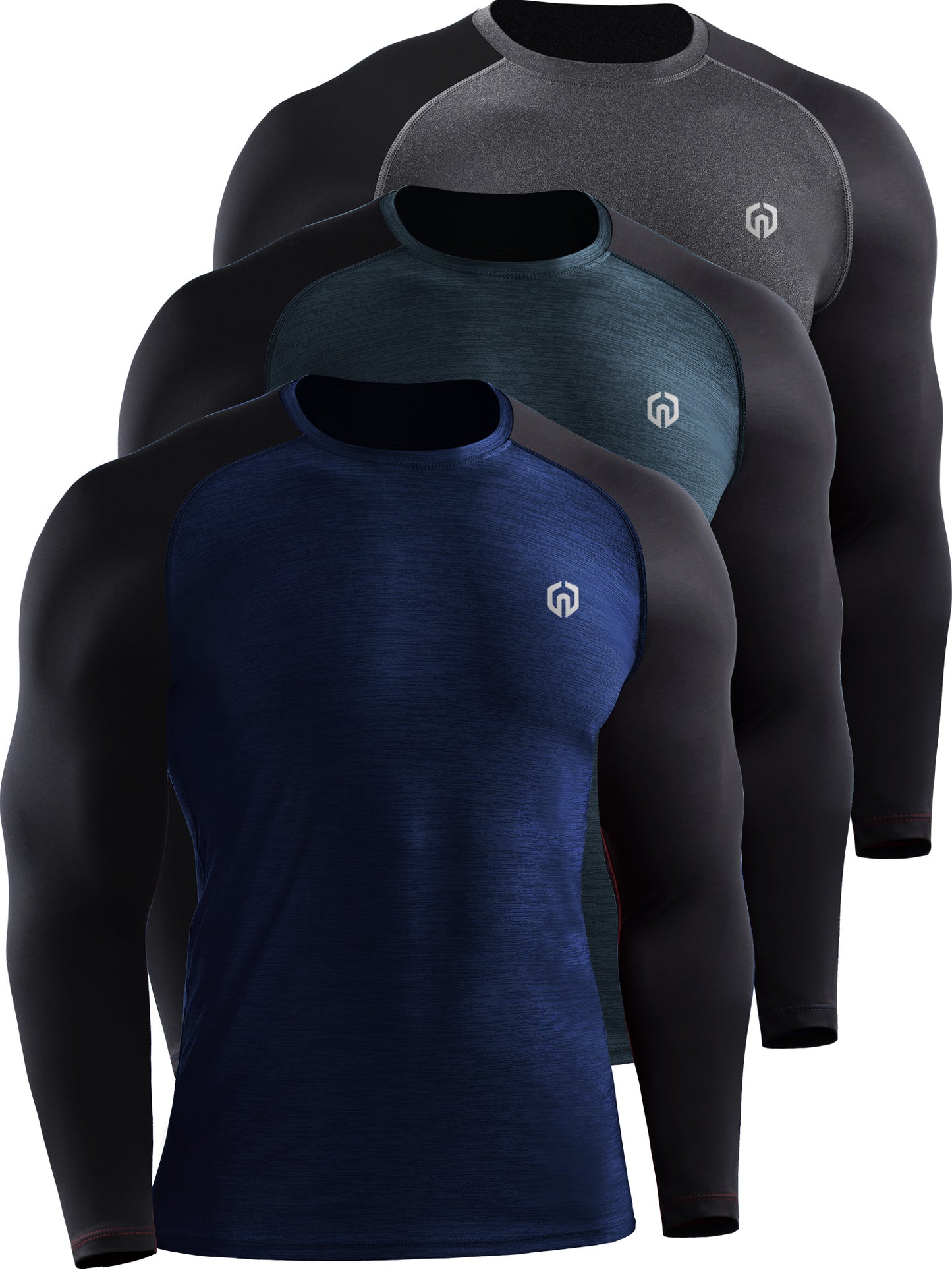 NELEUS Mens Dry Fit Long Sleeve Athletic Workout Shirts 3 Pack