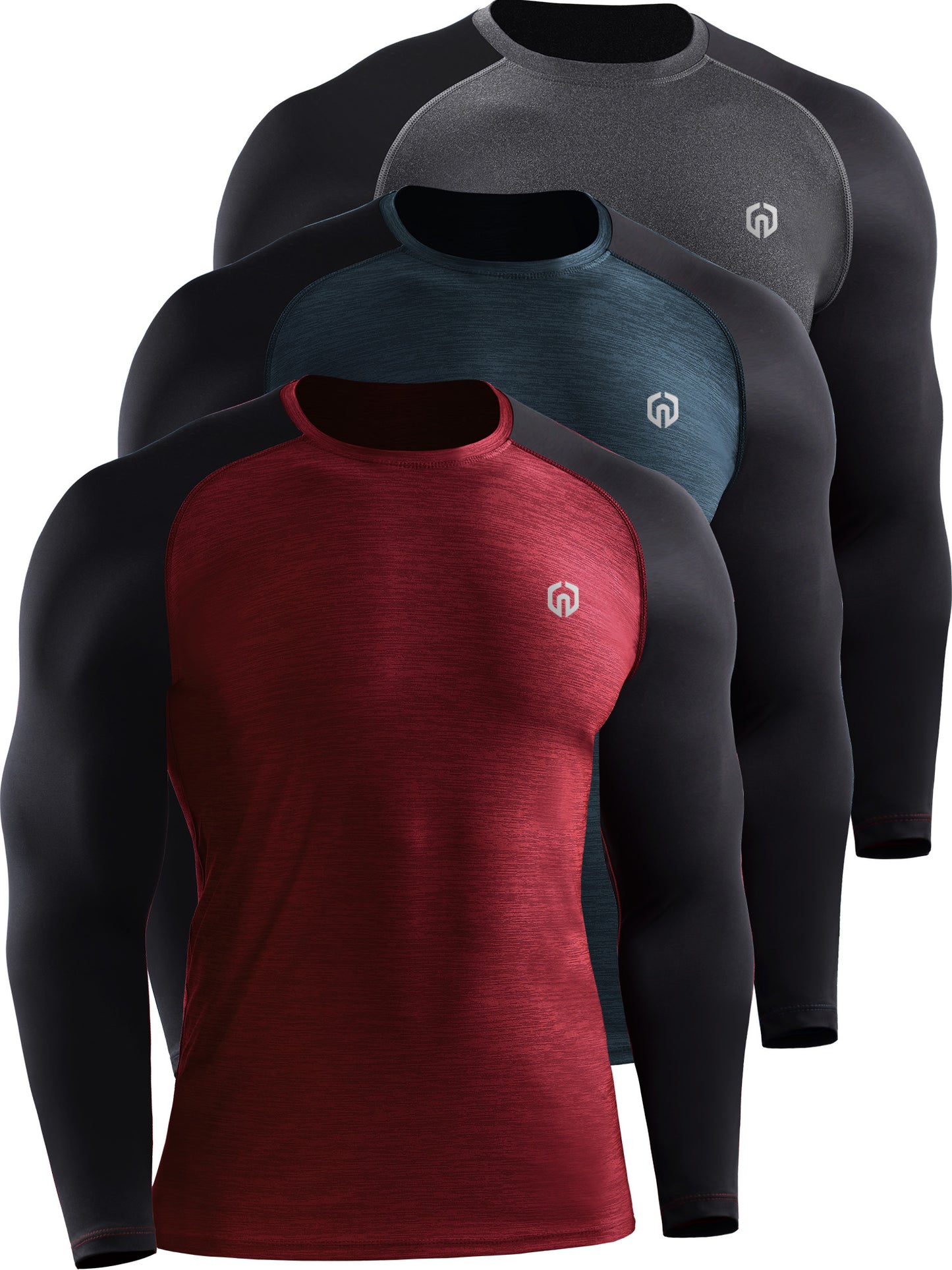 NELEUS Mens Dry Fit Long Sleeve Athletic Workout Shirts 3 Pack