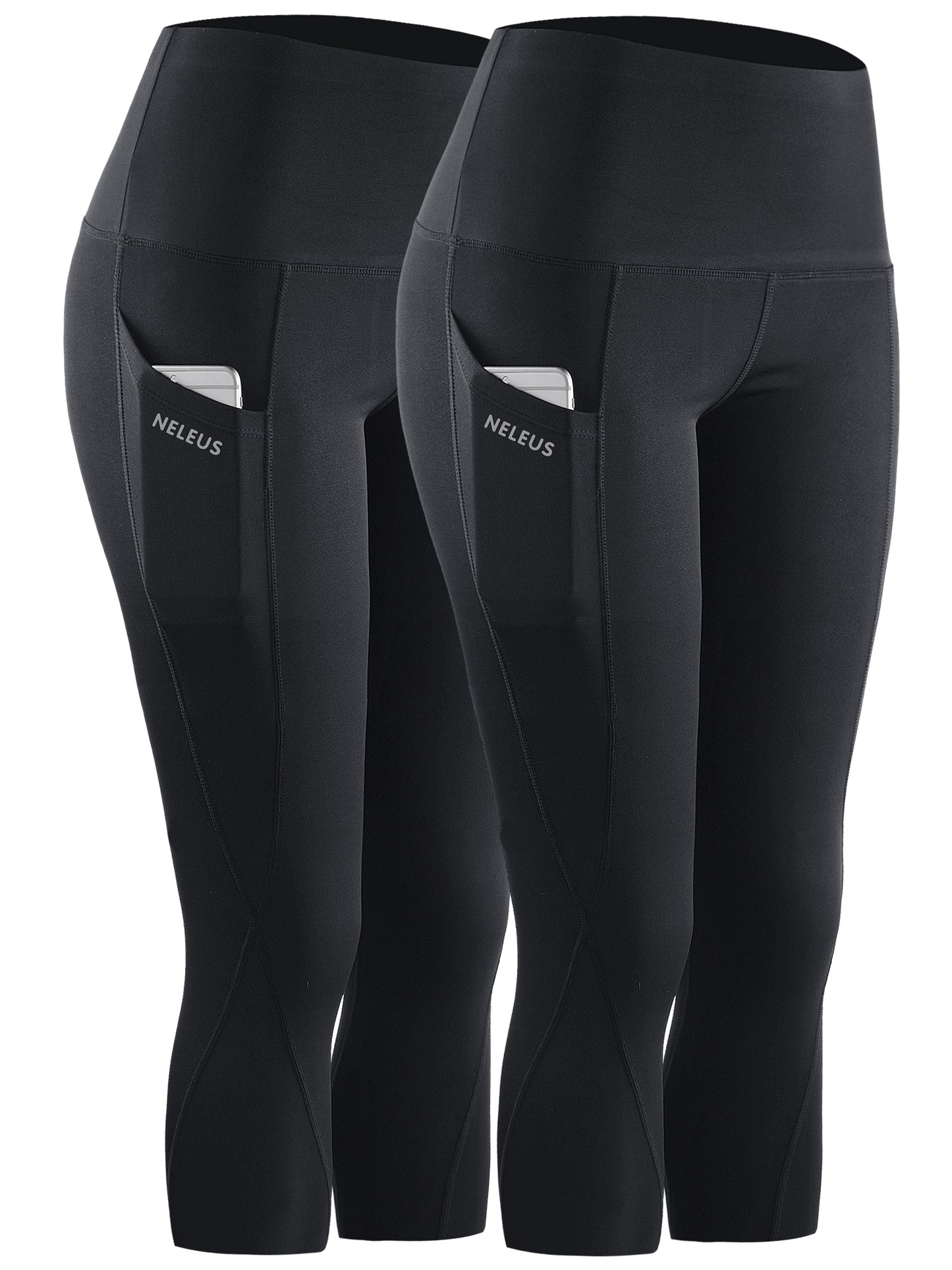 NELEUS Womens Tummy Control High Waist Capri Yoga Leggings with Pocket