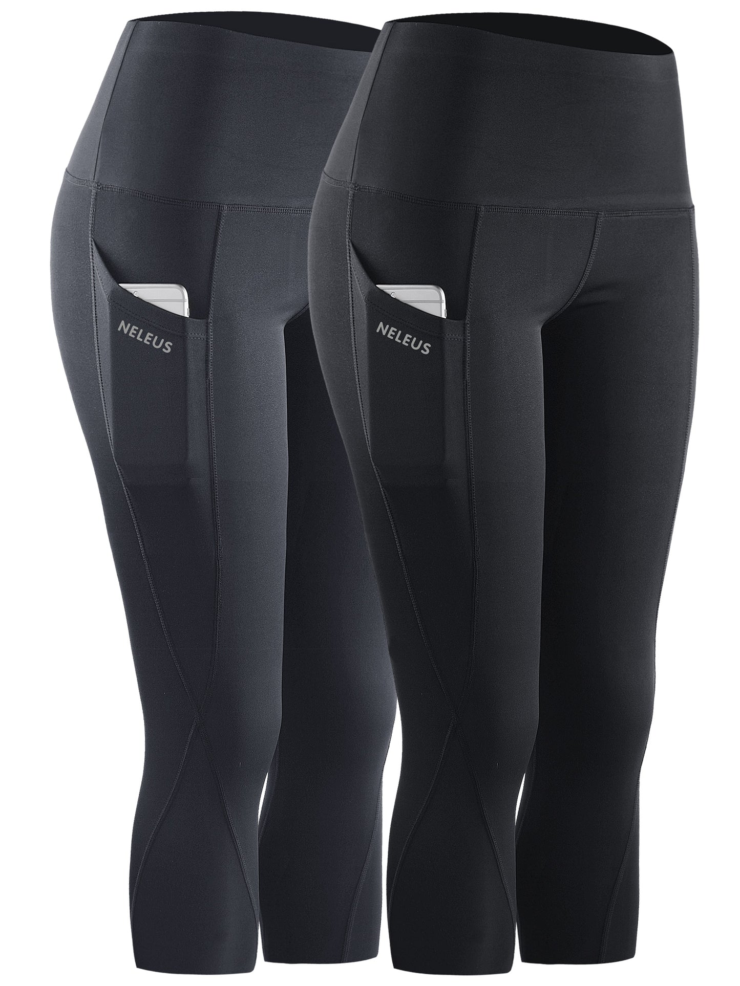 NELEUS Womens Tummy Control High Waist Capri Yoga Leggings with Pocket