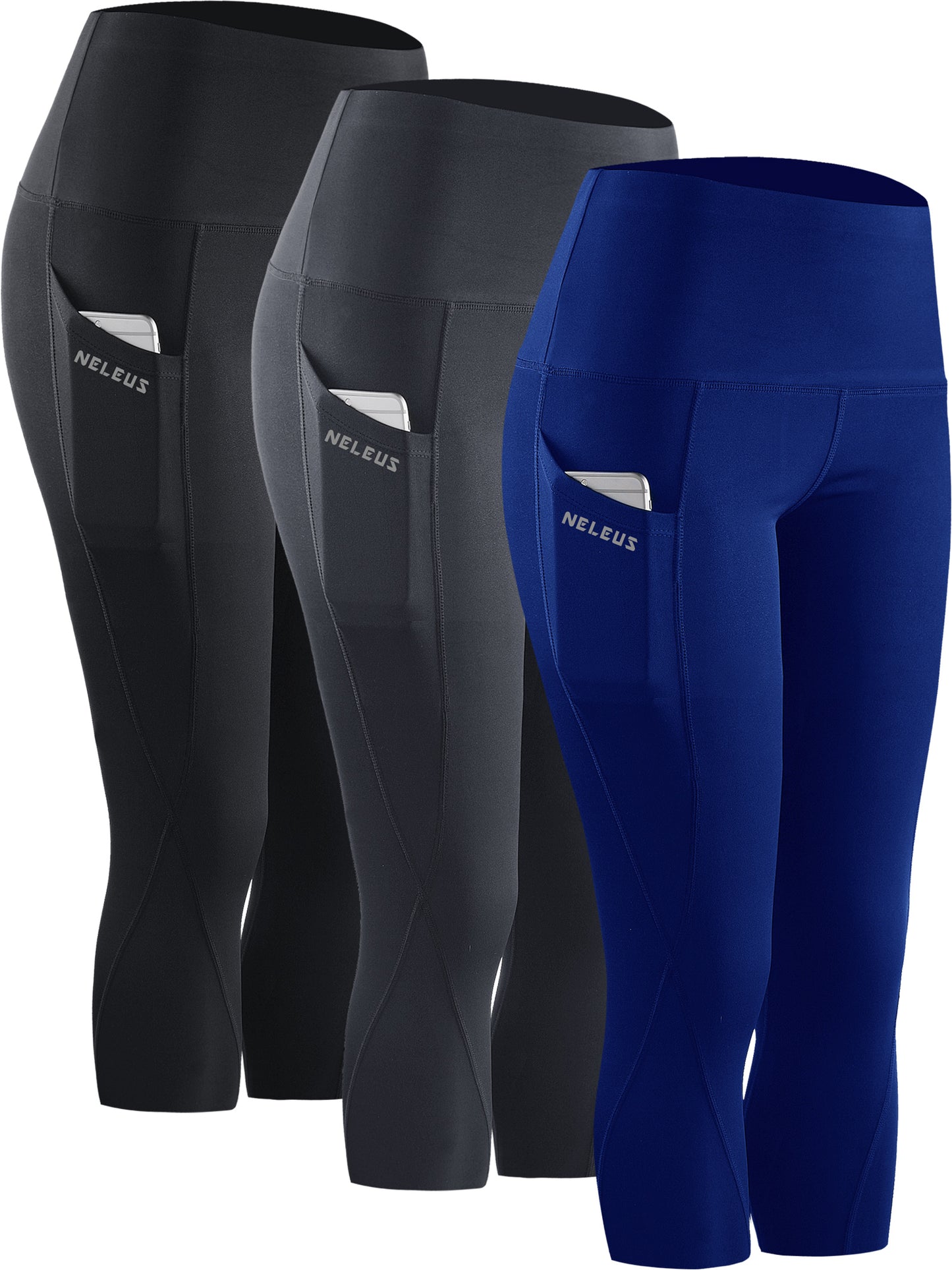 NELEUS Womens Tummy Control High Waist Capri Yoga Leggings with Pocket