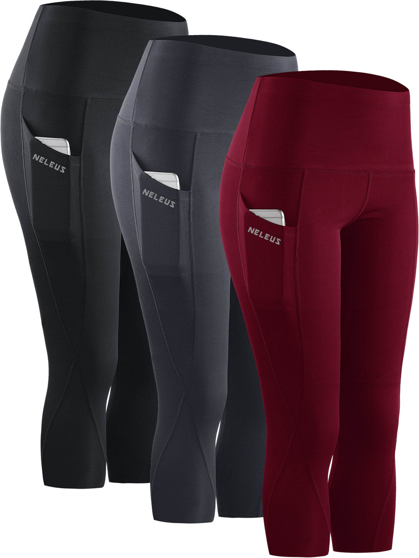 NELEUS Womens Tummy Control High Waist Capri Yoga Leggings with Pocket