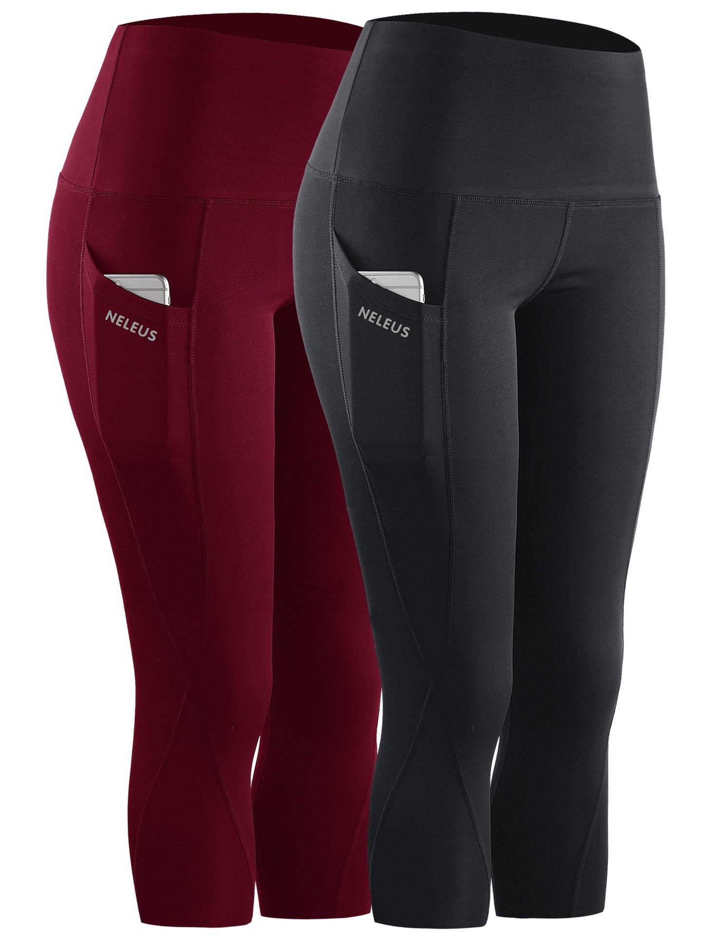 NELEUS Womens Tummy Control High Waist Capri Yoga Leggings with Pocket