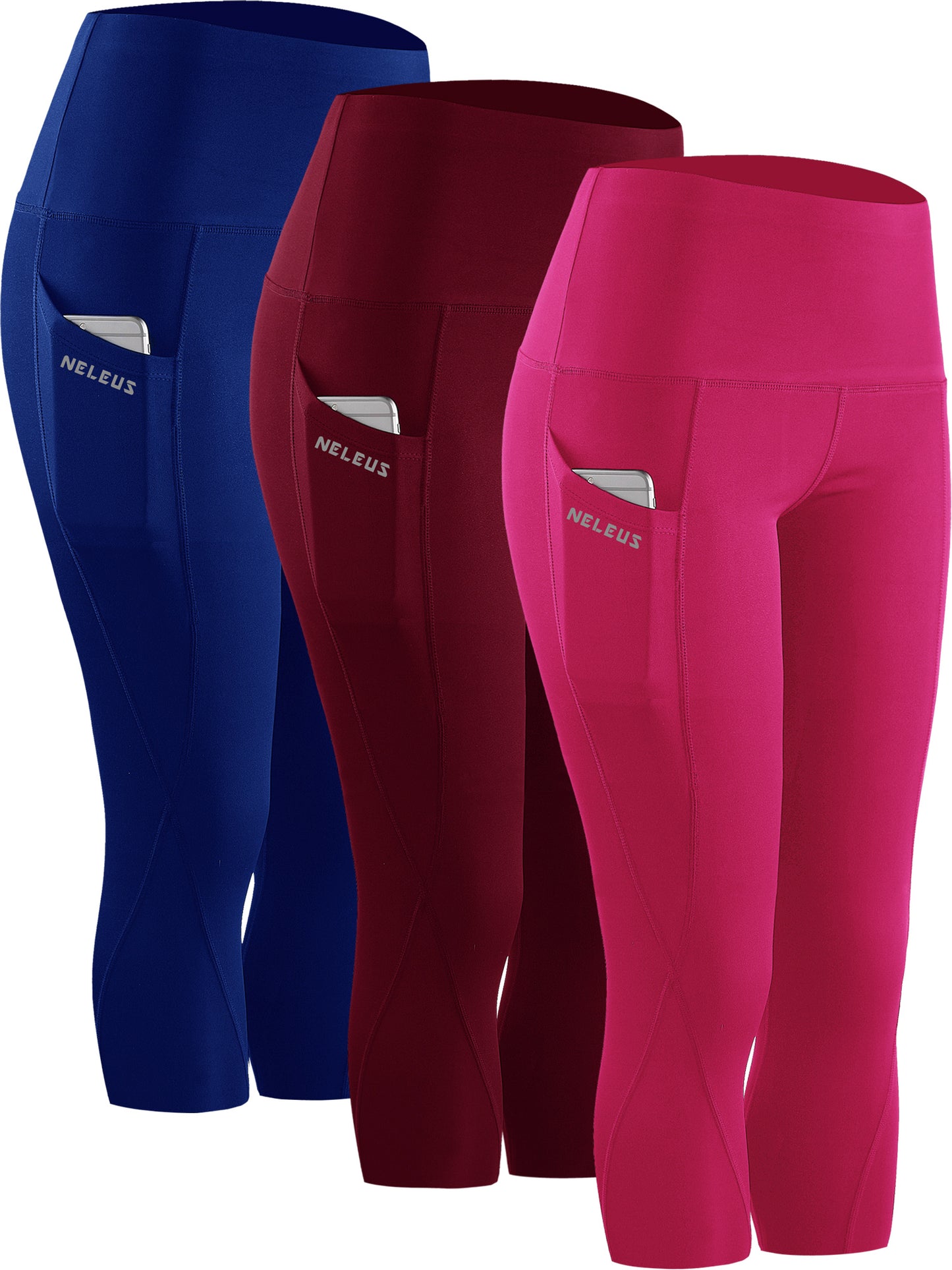 NELEUS Womens Tummy Control High Waist Capri Yoga Leggings with Pocket