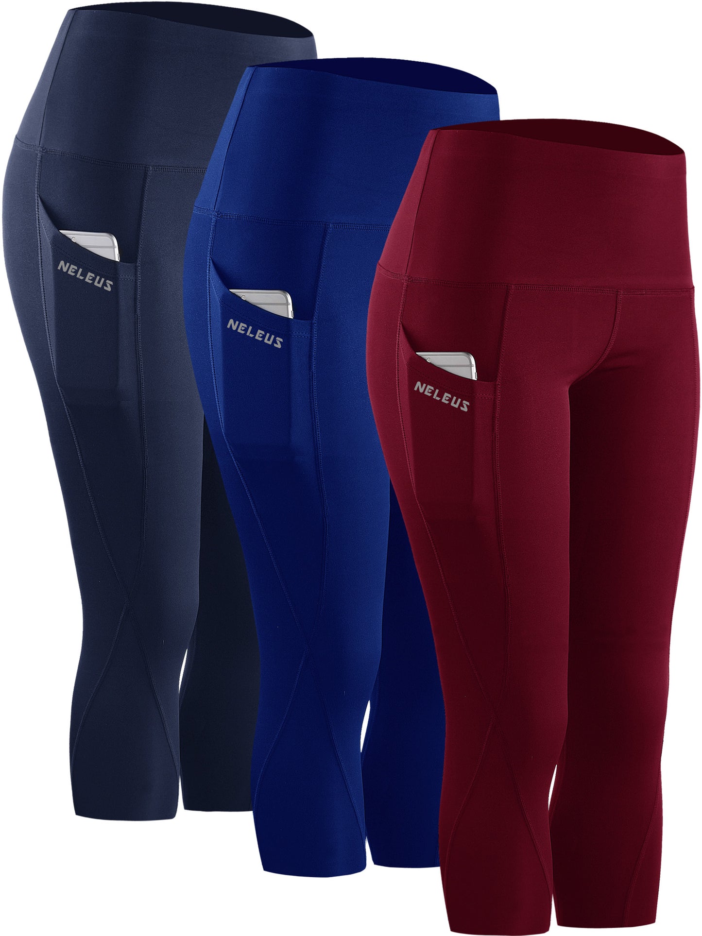 NELEUS Womens Tummy Control High Waist Capri Yoga Leggings with Pocket