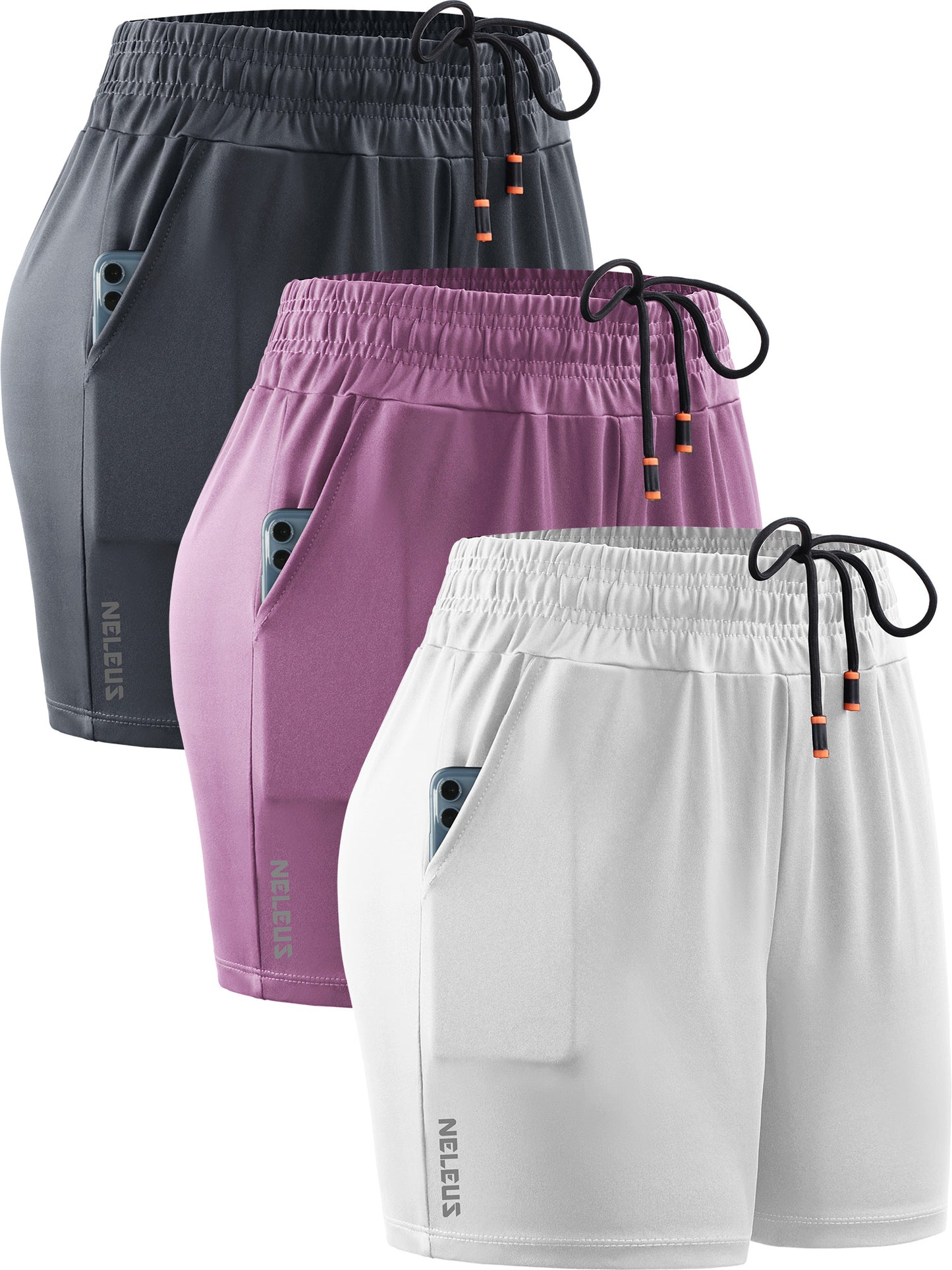 NELEUS Womens Elastic Waist Athletic Running Shorts for Workout Casual with Pockets