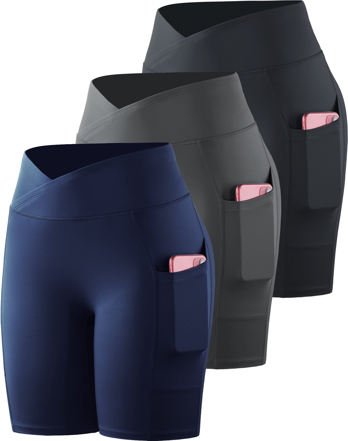 NELEUS Womens V Cross Waist Athletic Bike Shorts for Yoga with Pockets