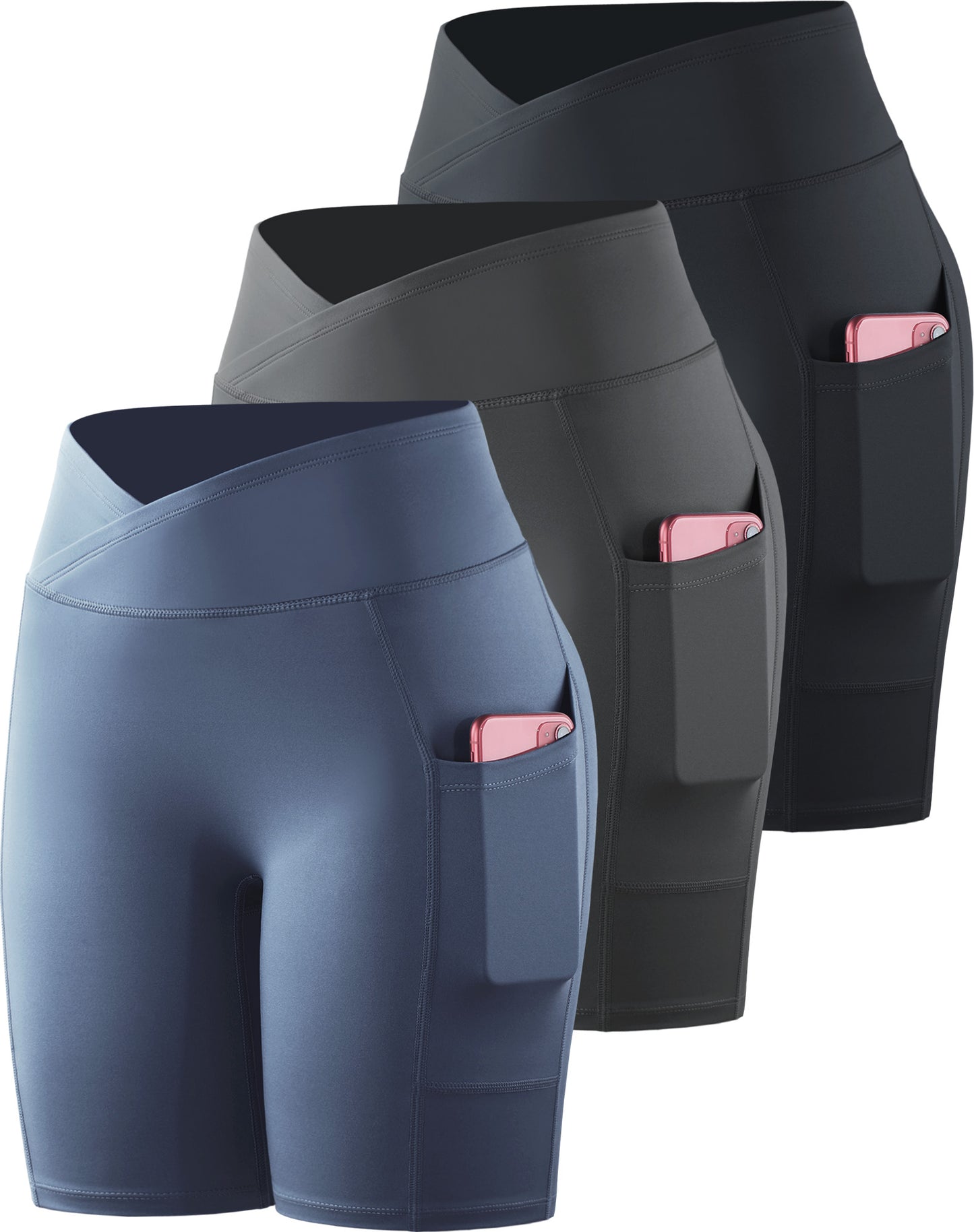 NELEUS Womens V Cross Waist Athletic Bike Shorts for Yoga with Pockets