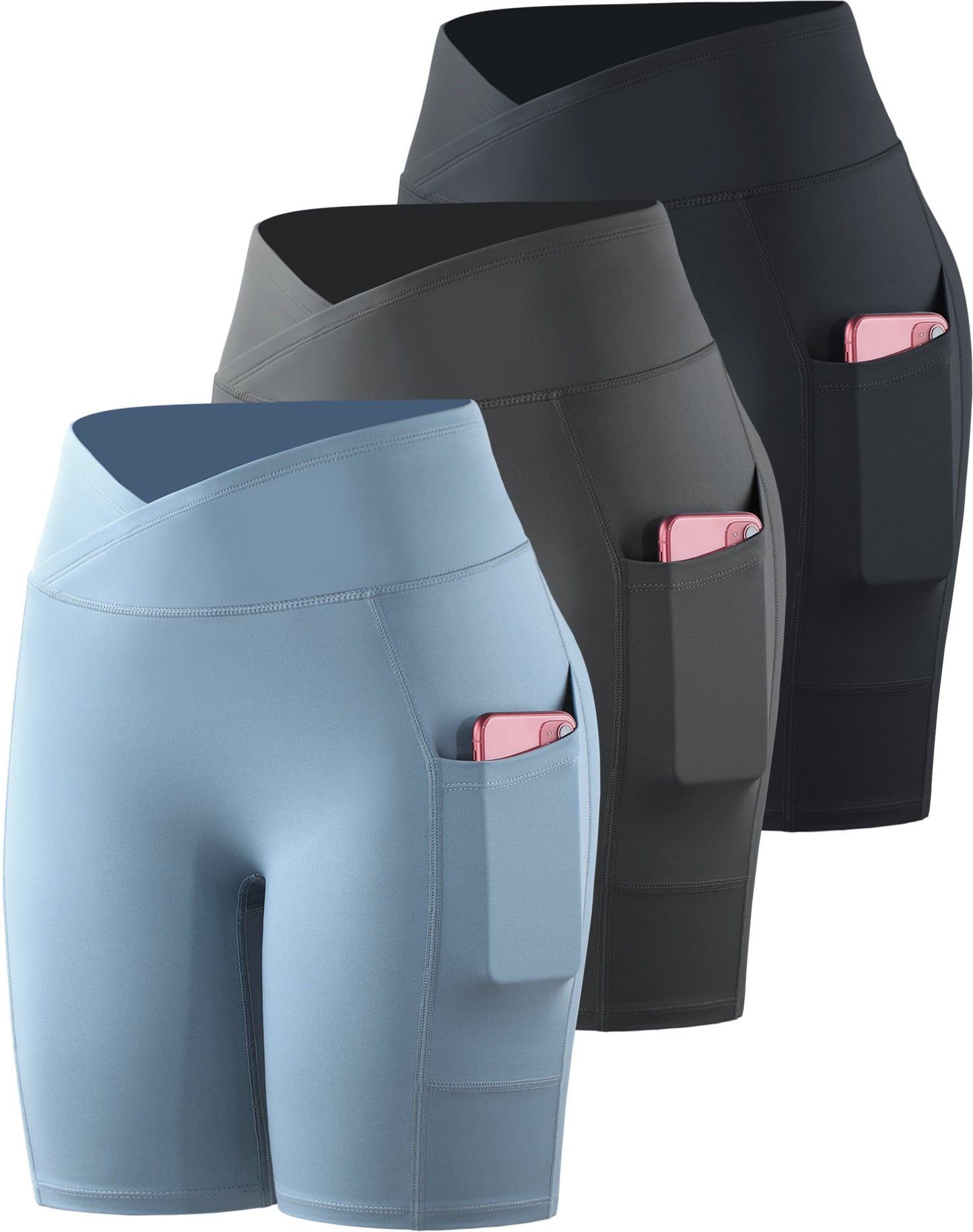 NELEUS Womens V Cross Waist Athletic Bike Shorts for Yoga with Pockets