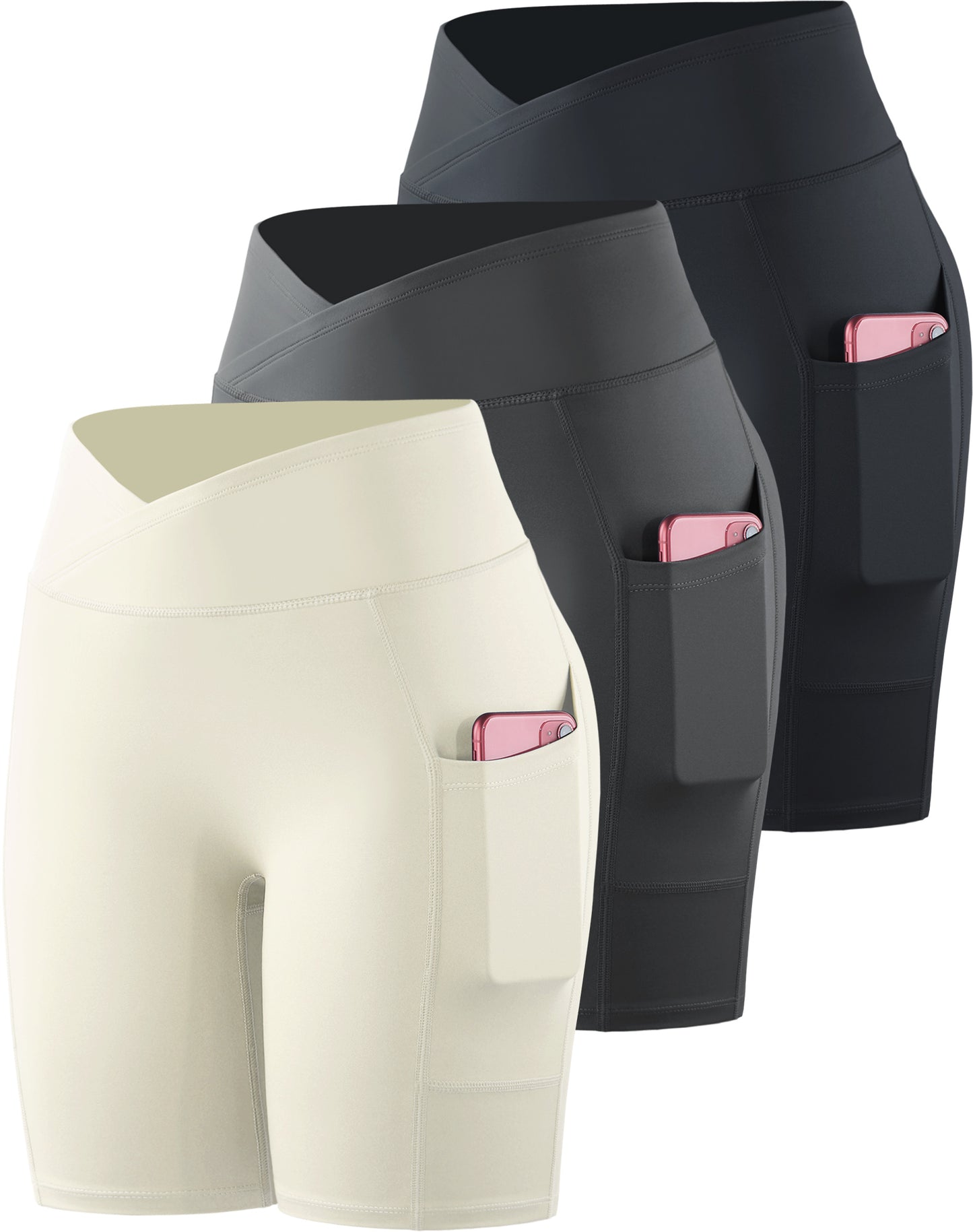 NELEUS Womens V Cross Waist Athletic Bike Shorts for Yoga with Pockets