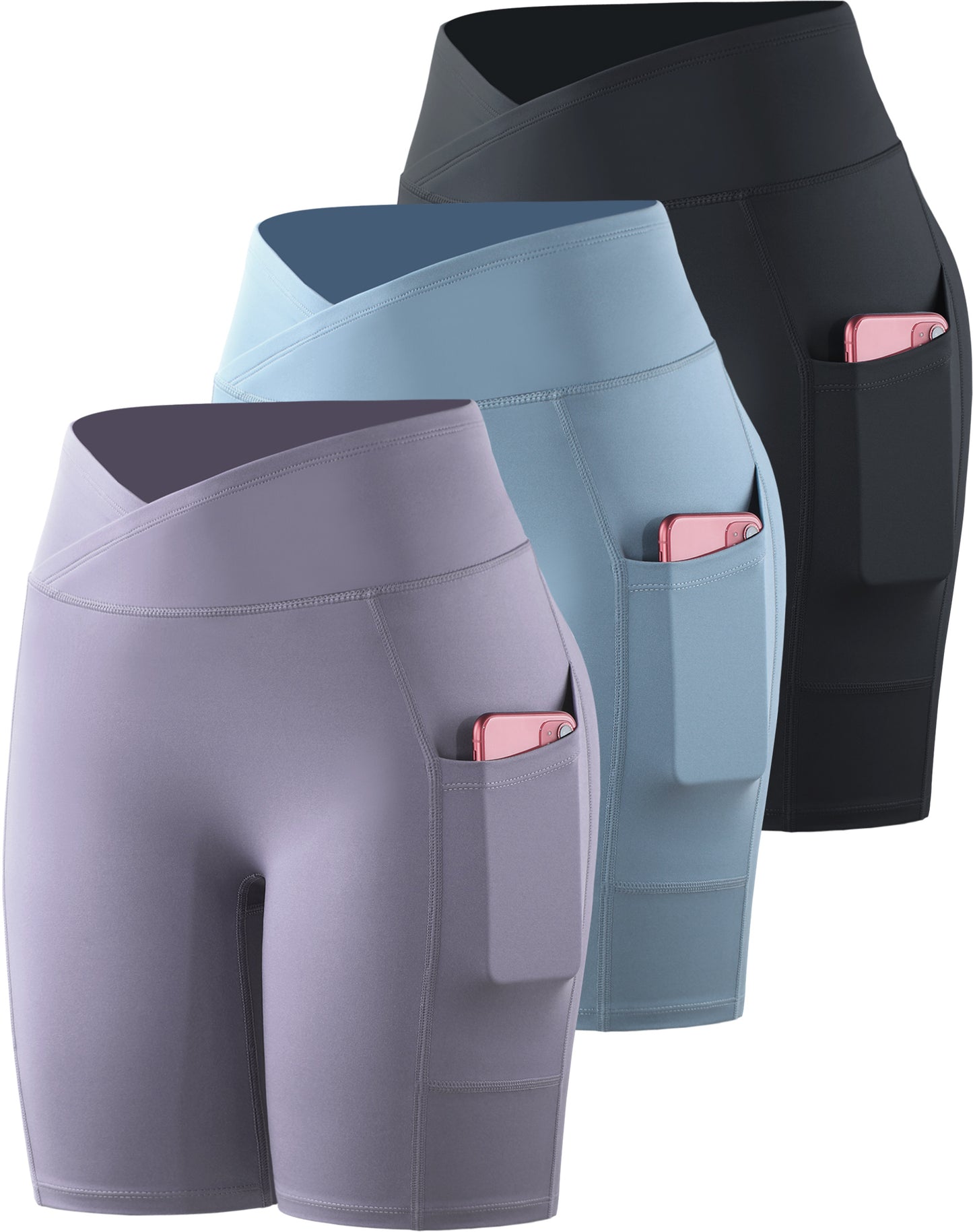 NELEUS Womens V Cross Waist Athletic Bike Shorts for Yoga with Pockets
