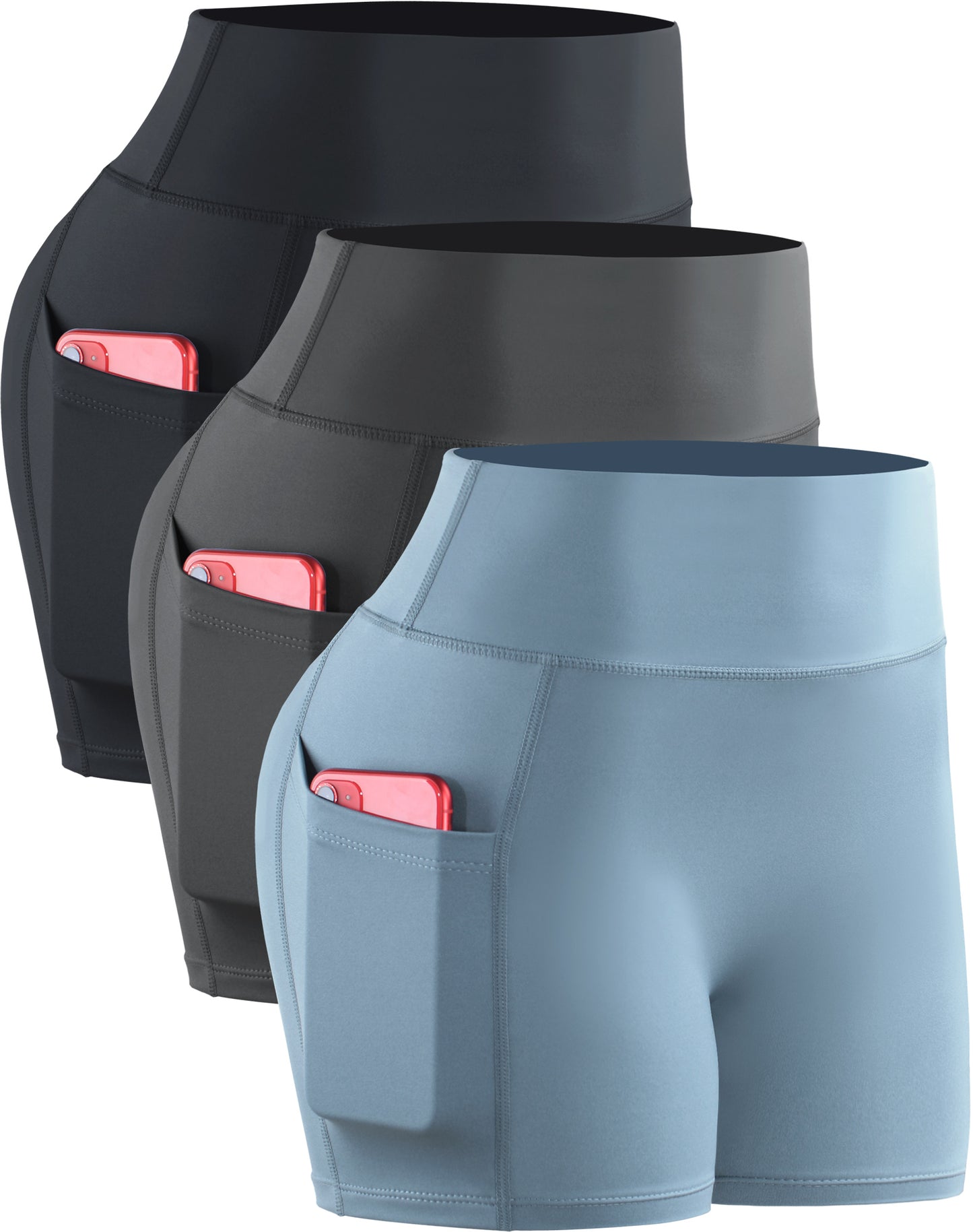 NELEUS Womens 3" Compression Yoga Shorts With Pockets High Waist Tummy Control