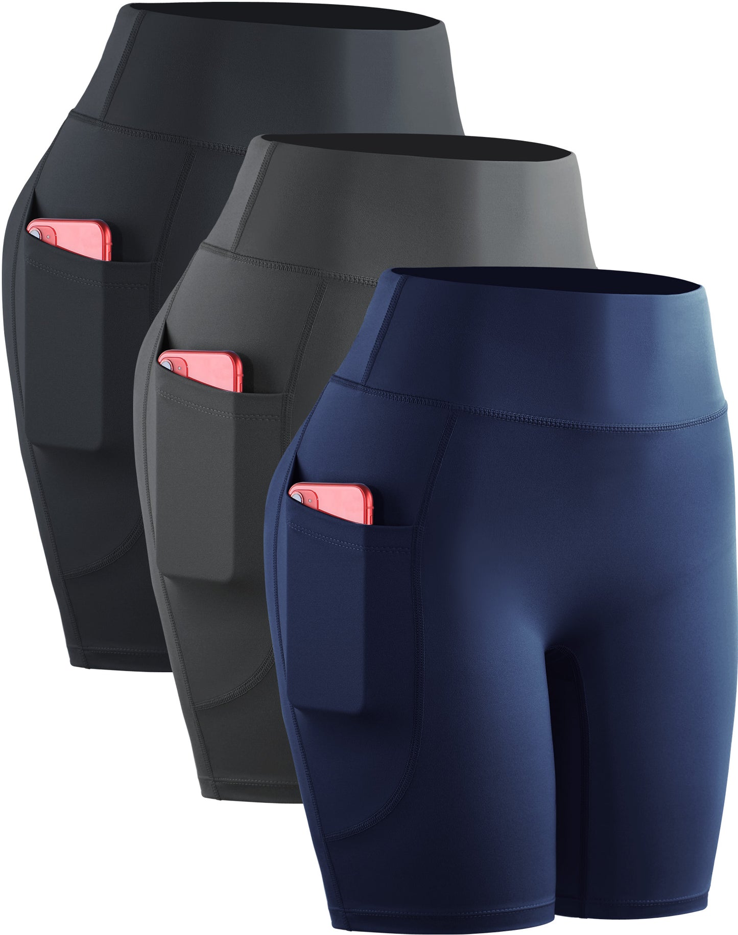 NELEUS Womens High Waist Yoga Shorts for Workout Compression with Pockets,3 packs