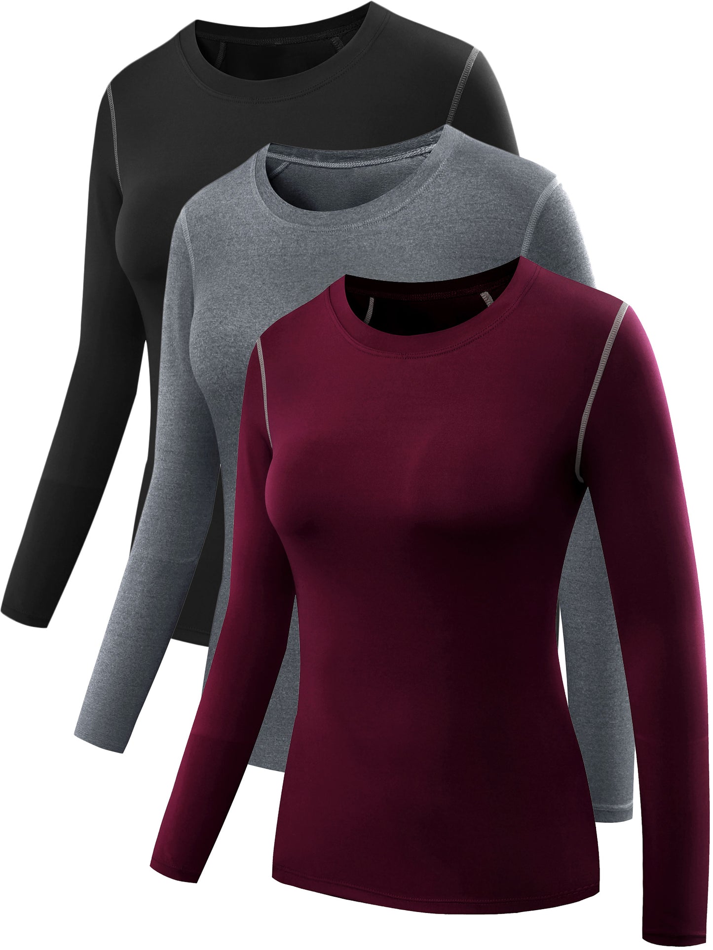 NELEUS Womens Athletic Compression Long Sleeve Running T Shirt Dry Fit 3 Pack