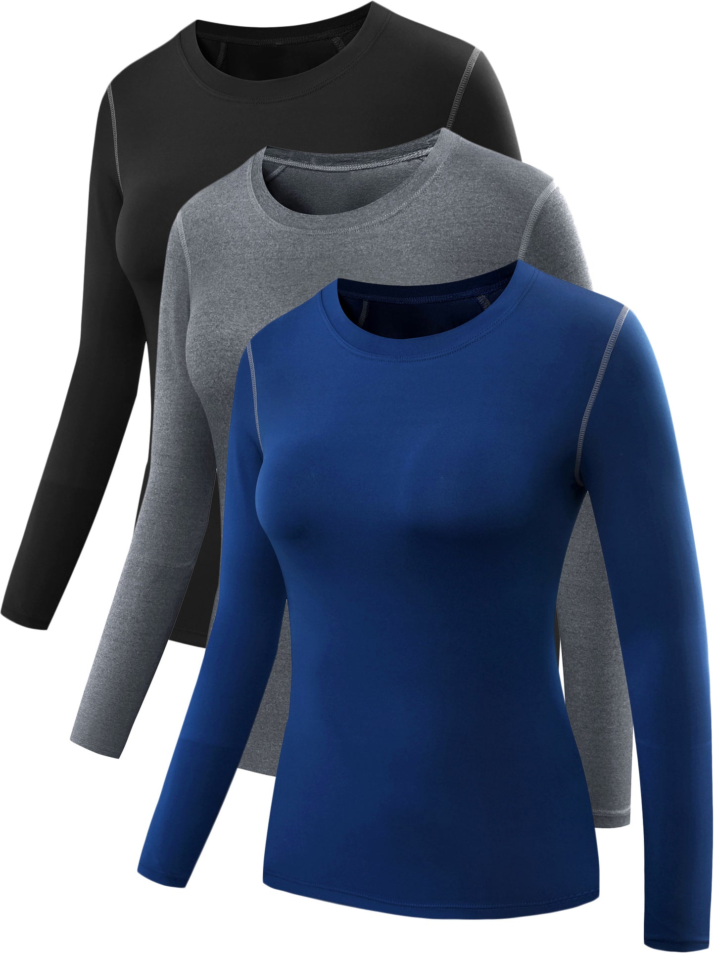 NELEUS Womens Athletic Compression Long Sleeve Running T Shirt Dry Fit 3 Pack