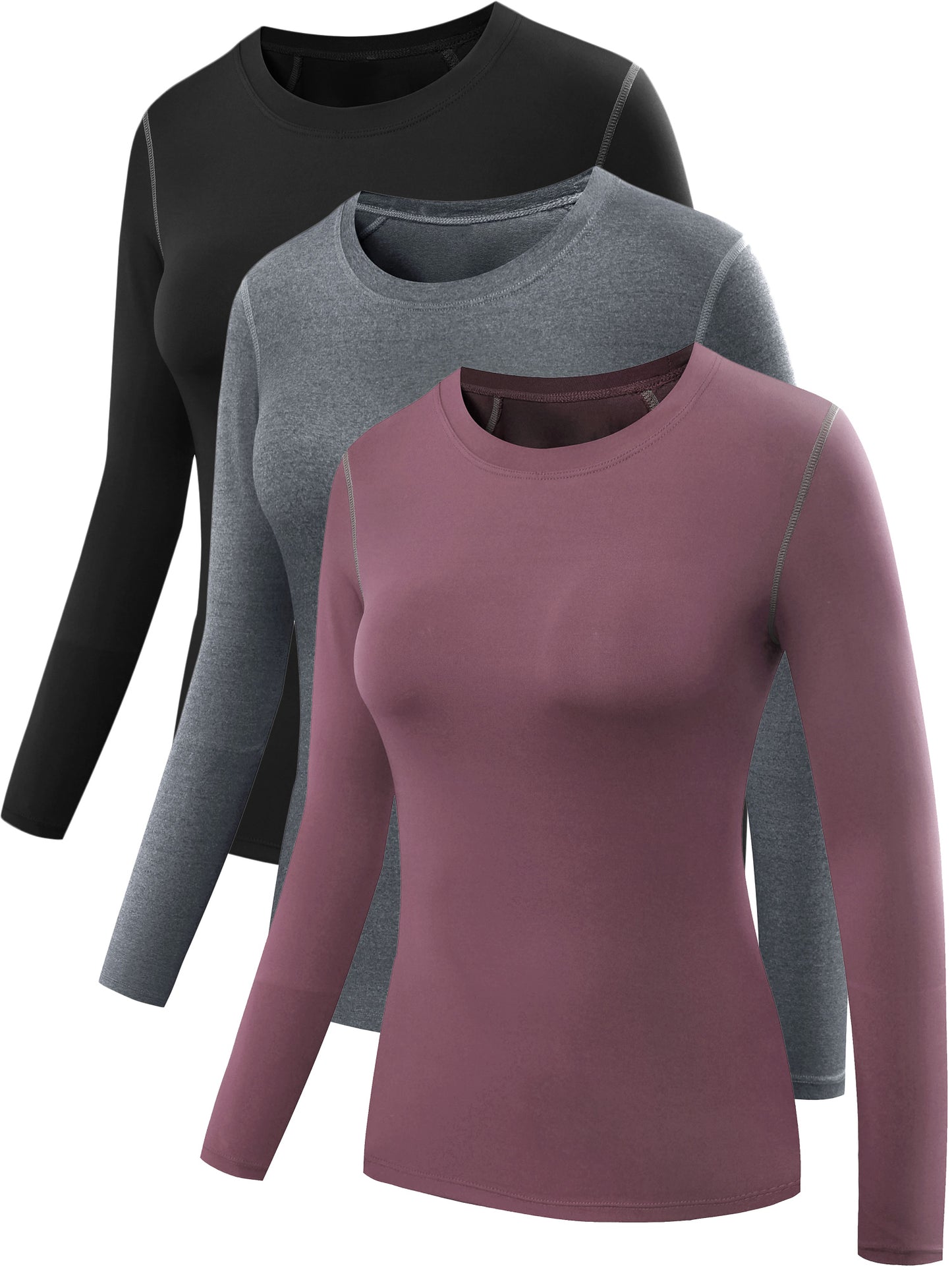 NELEUS Womens Athletic Compression Long Sleeve Running T Shirt Dry Fit 3 Pack
