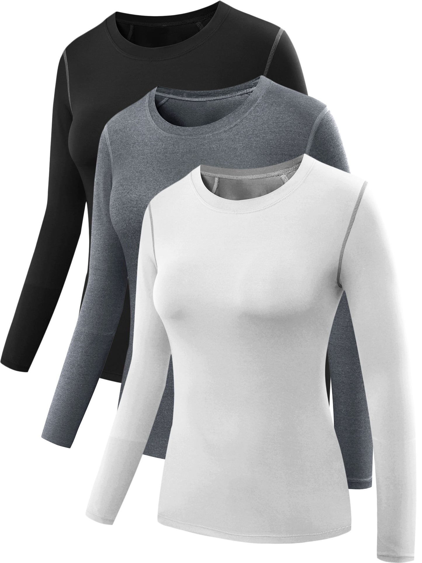 NELEUS Womens Athletic Compression Long Sleeve Running T Shirt Dry Fit 3 Pack