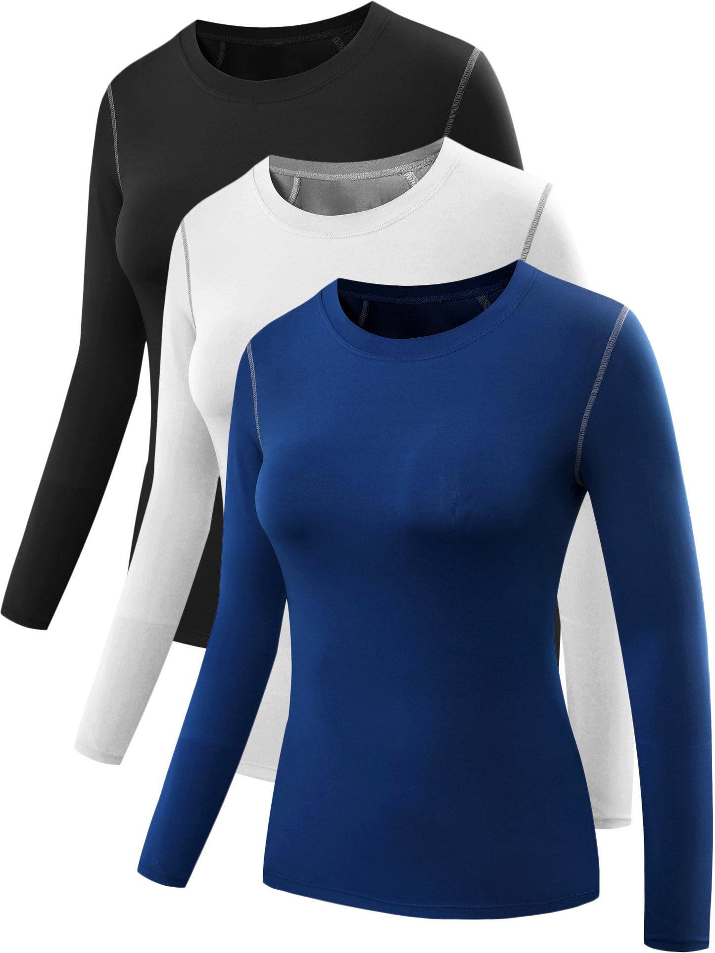 NELEUS Womens Athletic Compression Long Sleeve Running T Shirt Dry Fit 3 Pack