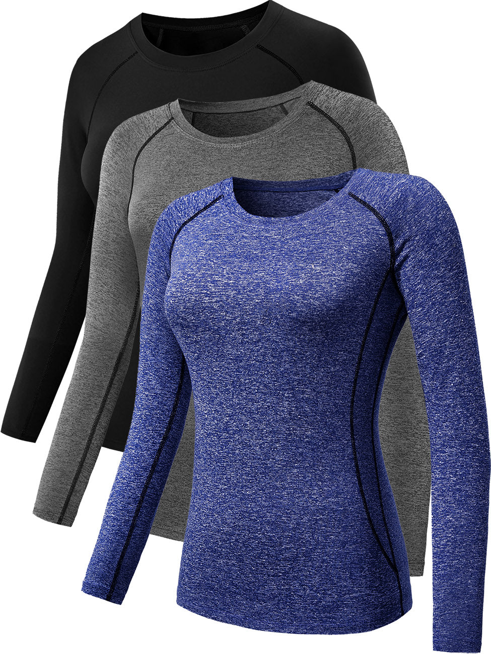 NELEUS Womens Athletic Compression Long Sleeve Yoga T Shirt Dry Fit 3 Pack