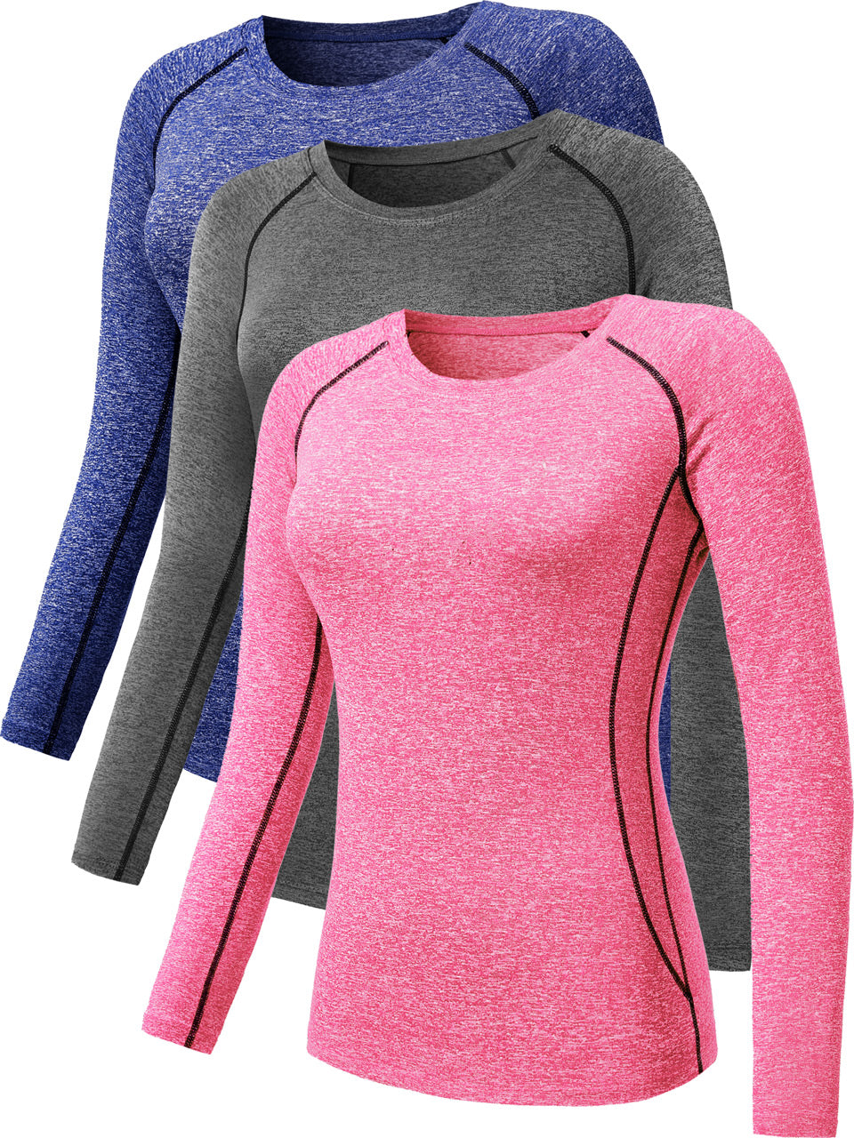 NELEUS Womens Athletic Compression Long Sleeve Yoga T Shirt Dry Fit 3 Pack