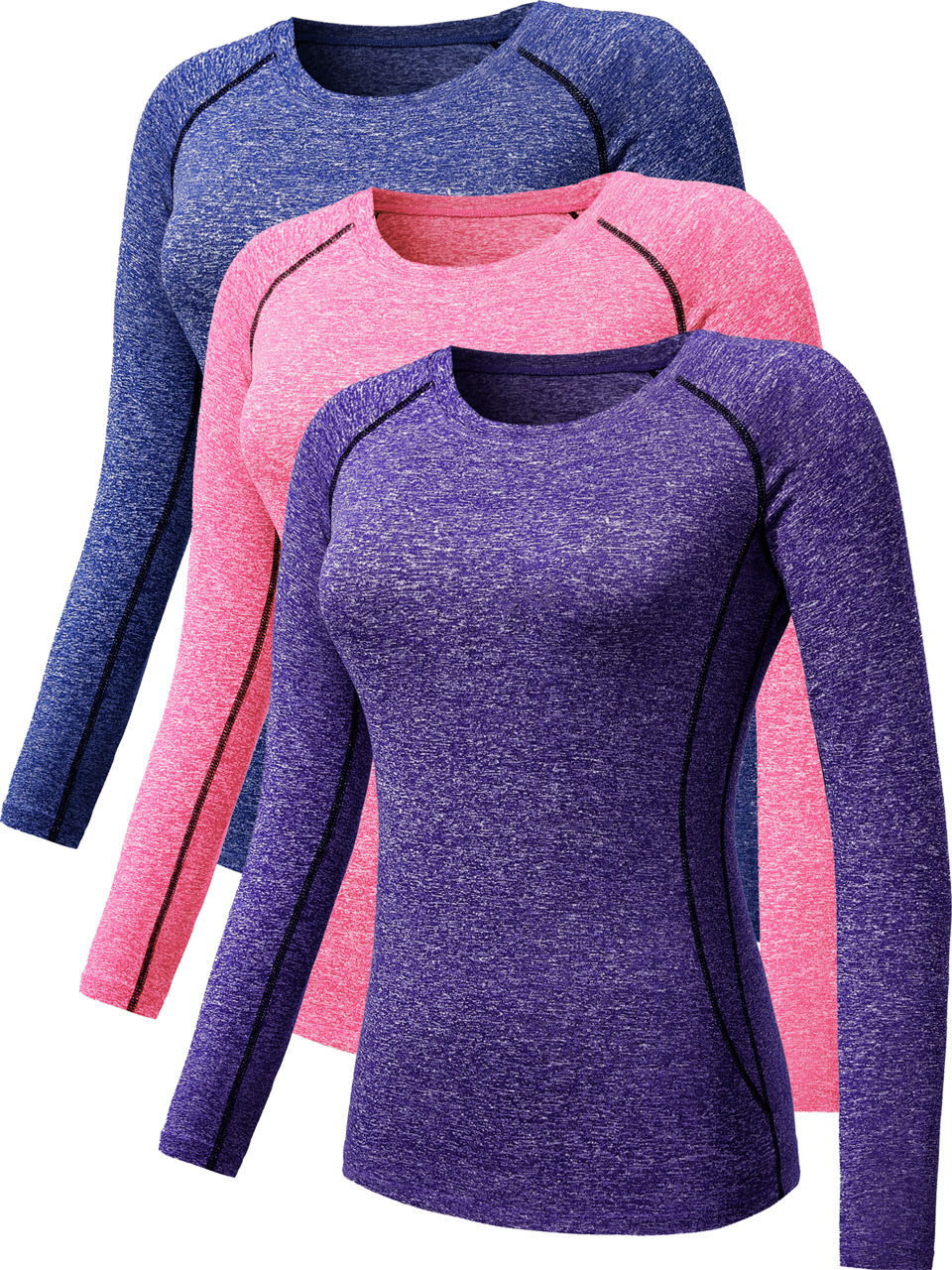 NELEUS Womens Athletic Compression Long Sleeve Yoga T Shirt Dry Fit 3 Pack