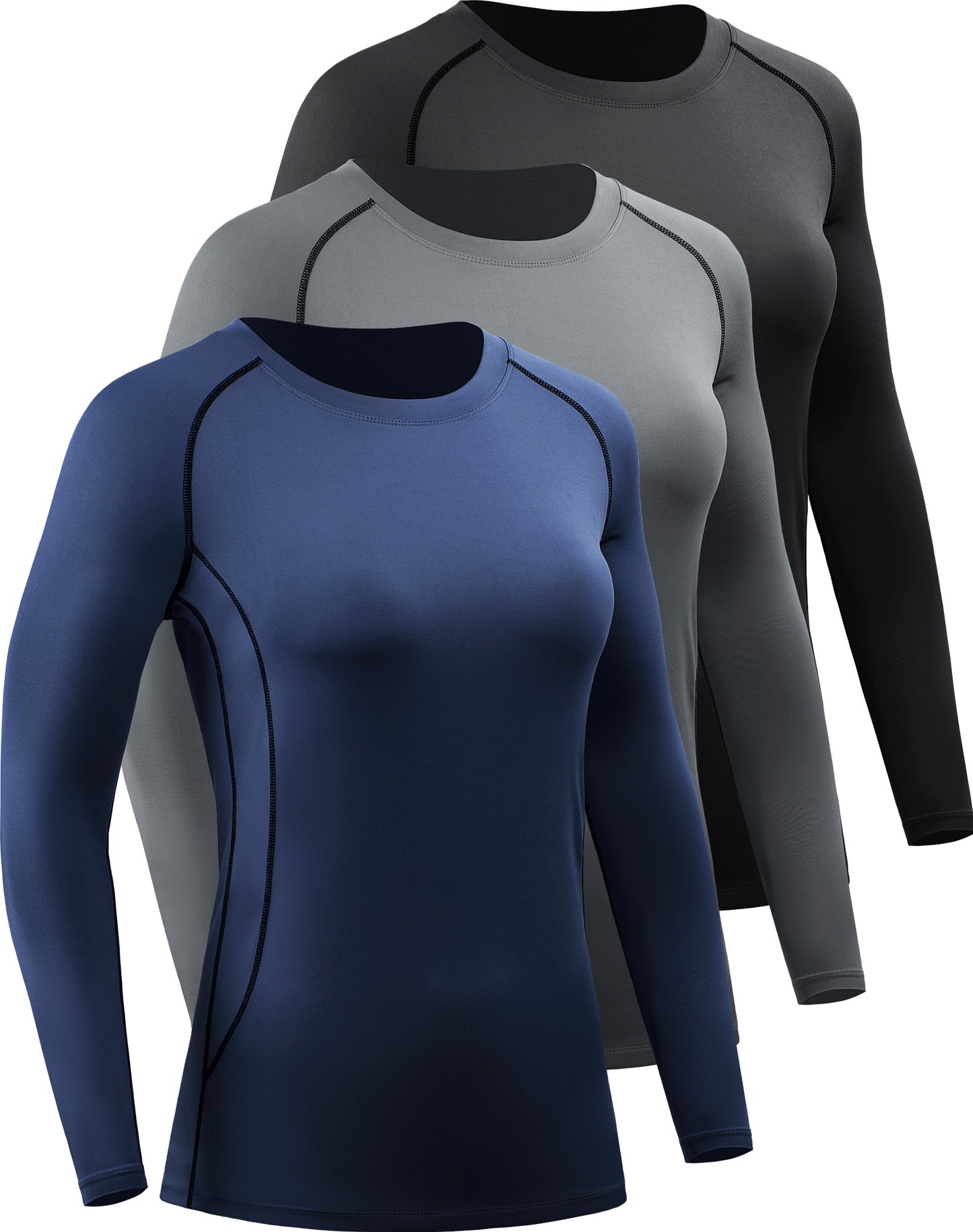 NELEUS Womens Athletic Compression Long Sleeve Yoga T Shirt Dry Fit 3 Pack