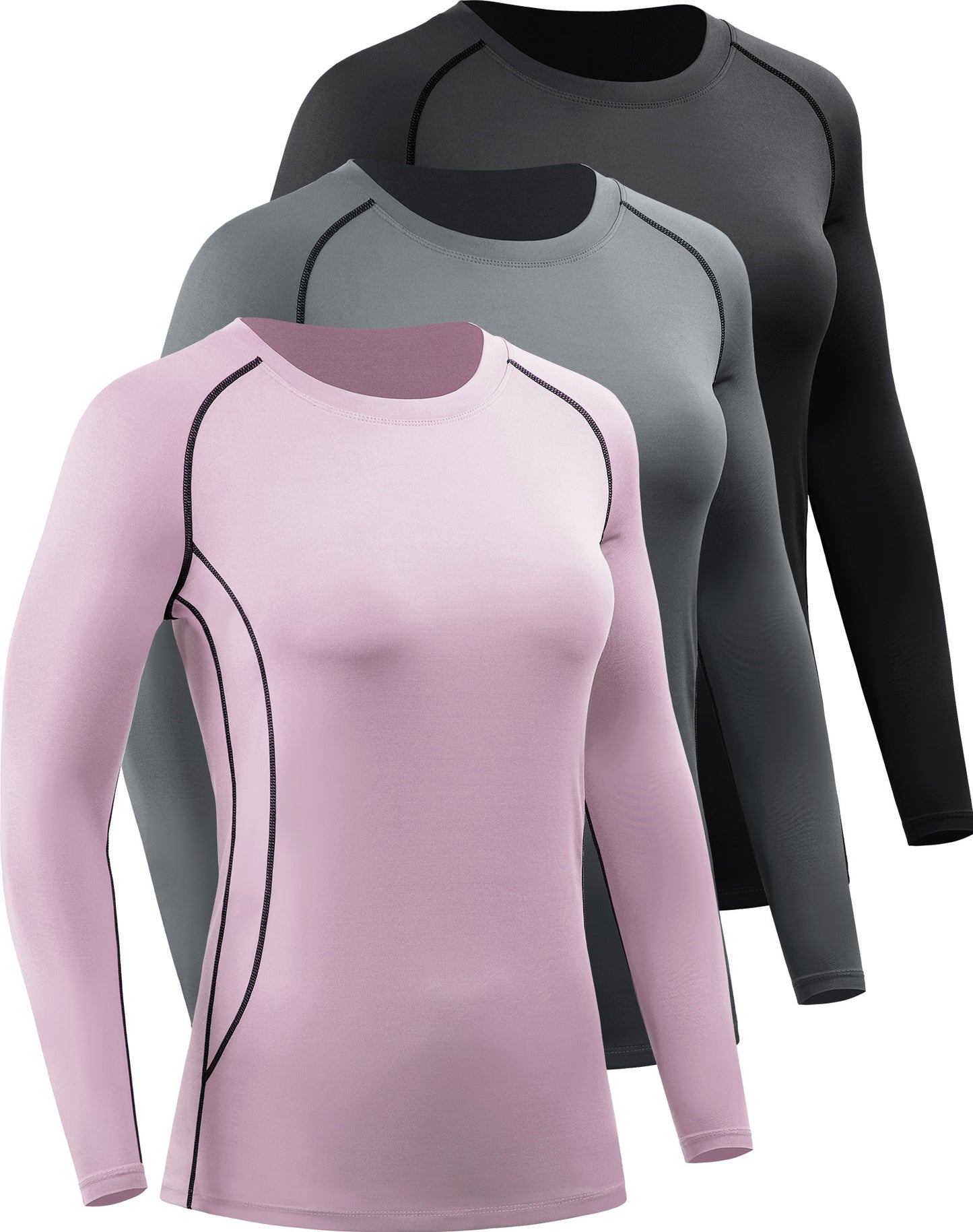 NELEUS Womens Athletic Compression Long Sleeve Yoga T Shirt Dry Fit 3 Pack