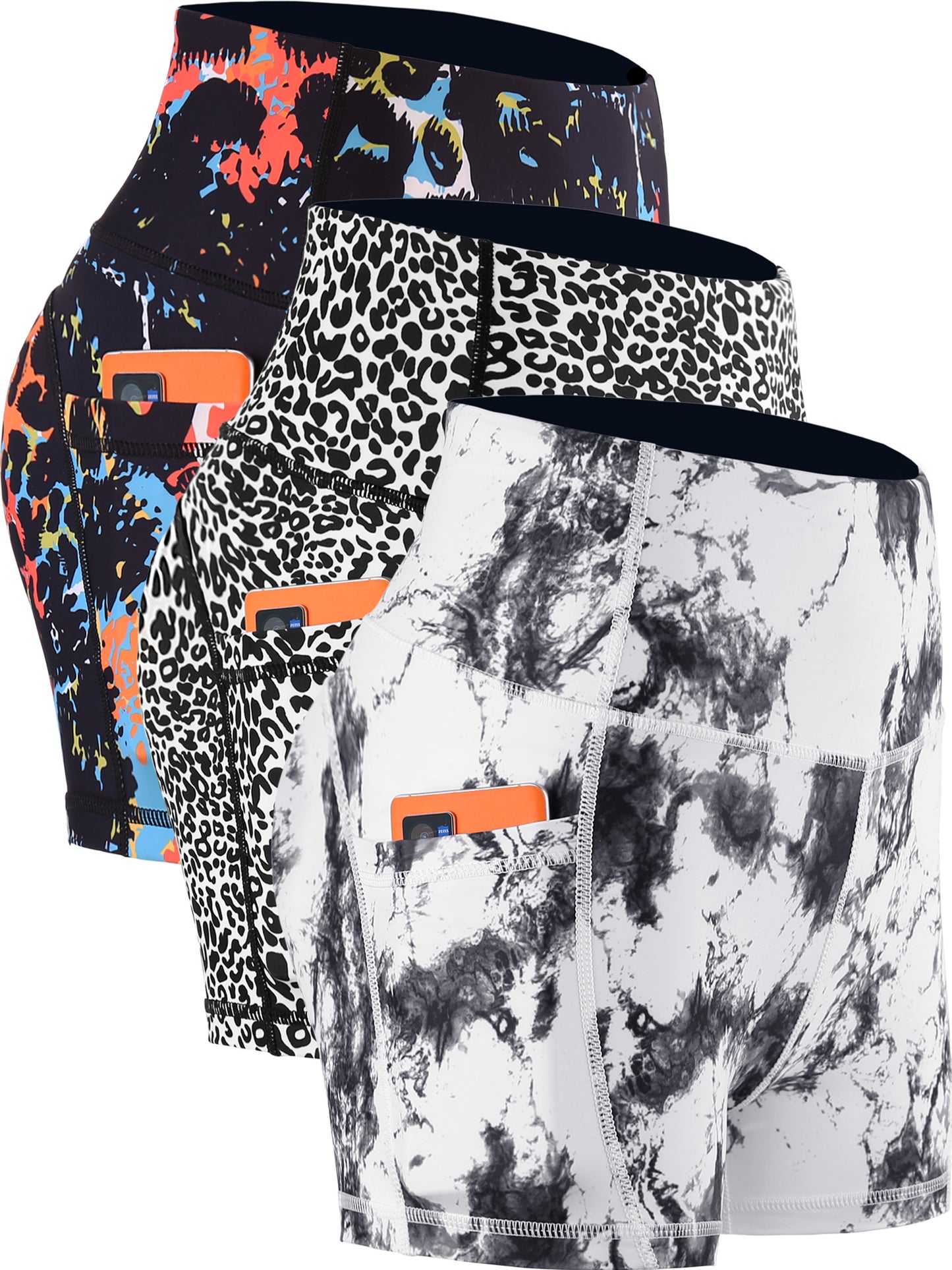 NELEUS Womens High Waist Print Shorts Yoga Spandex Shorts Workout Side Pockets 3 pack