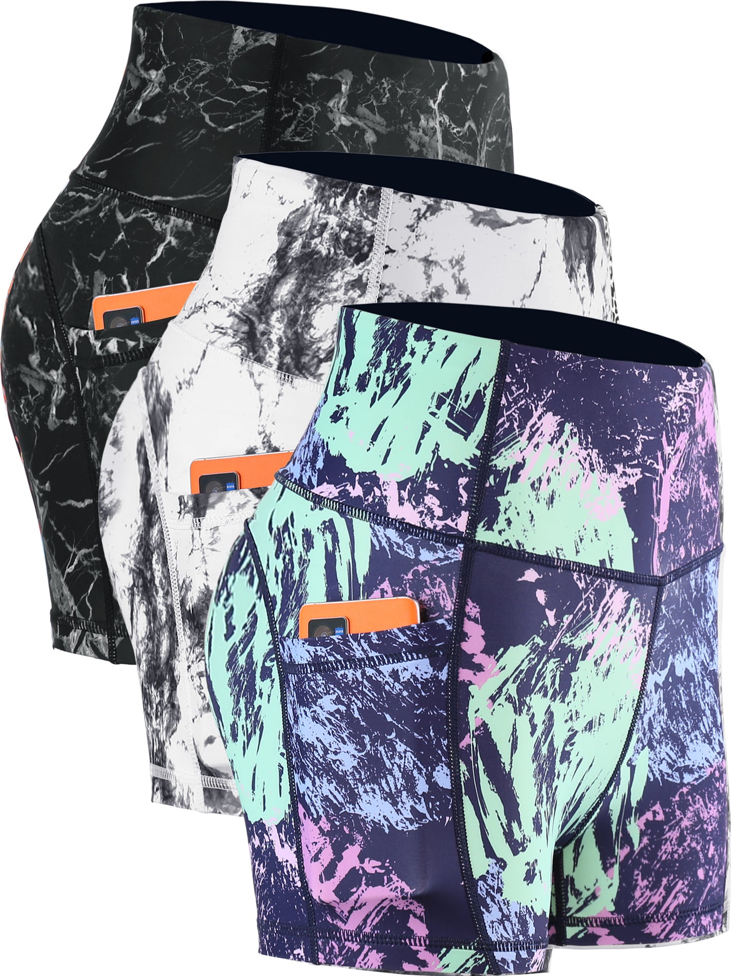 NELEUS Womens High Waist Print Shorts Yoga Spandex Shorts Workout Side Pockets 3 pack