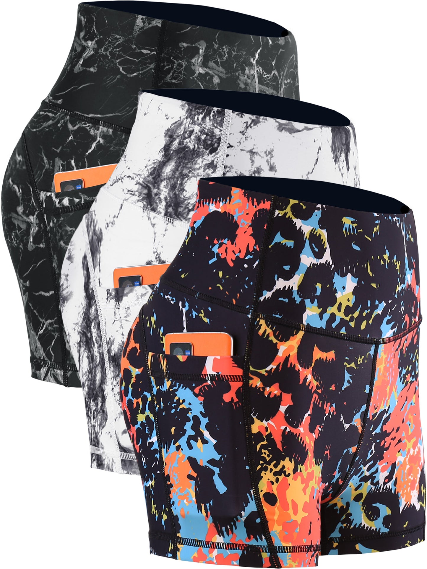 NELEUS Womens High Waist Print Shorts Yoga Spandex Shorts Workout Side Pockets 3 pack
