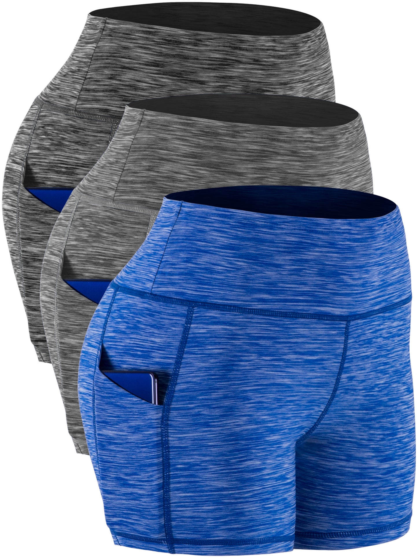 NELEUS Womens 3" High Waist Yoga Shorts Tummy Control Workout Shorts with Pockets 3 Pack