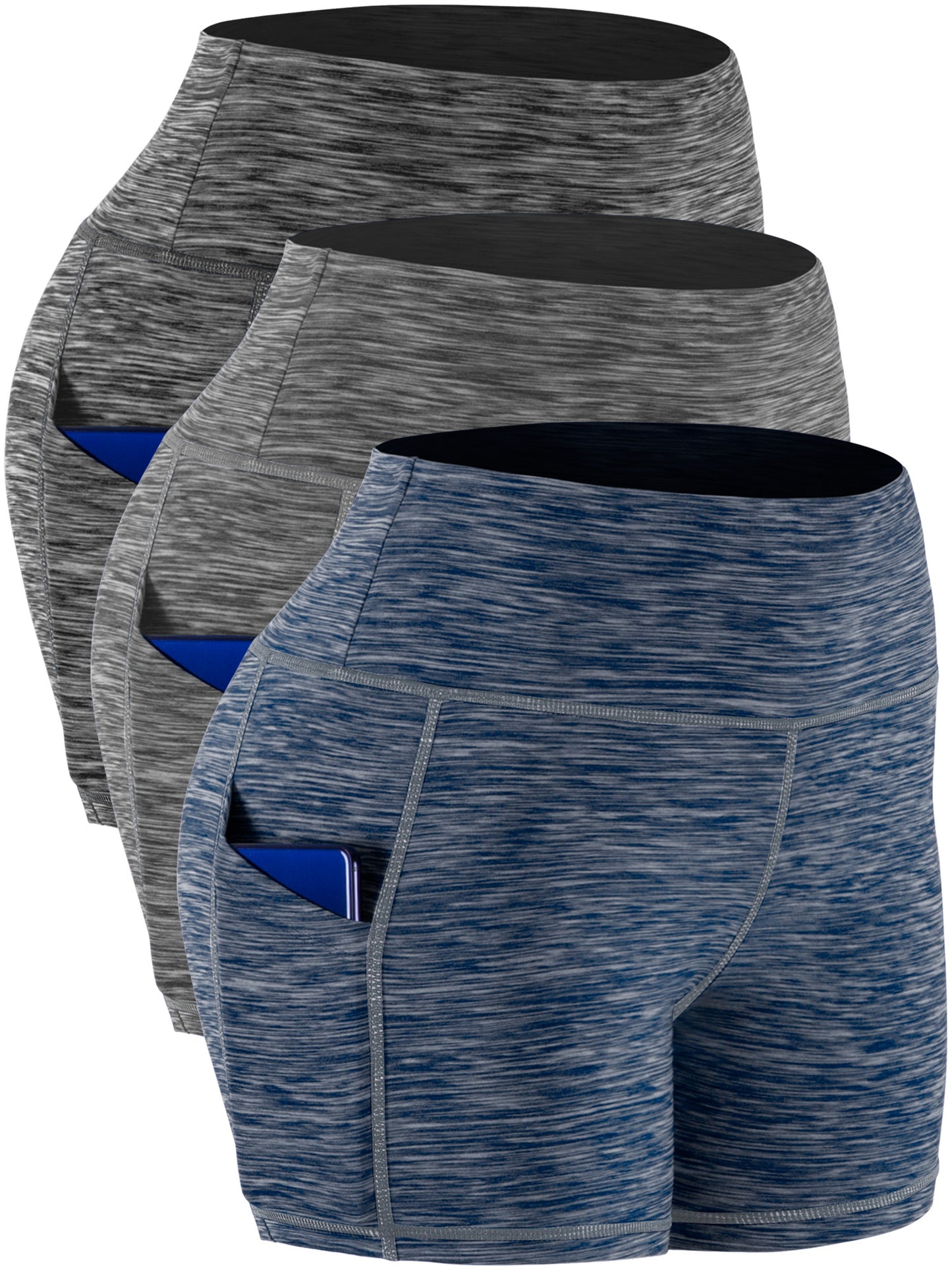 NELEUS Womens 3" High Waist Yoga Shorts Tummy Control Workout Shorts with Pockets 3 Pack