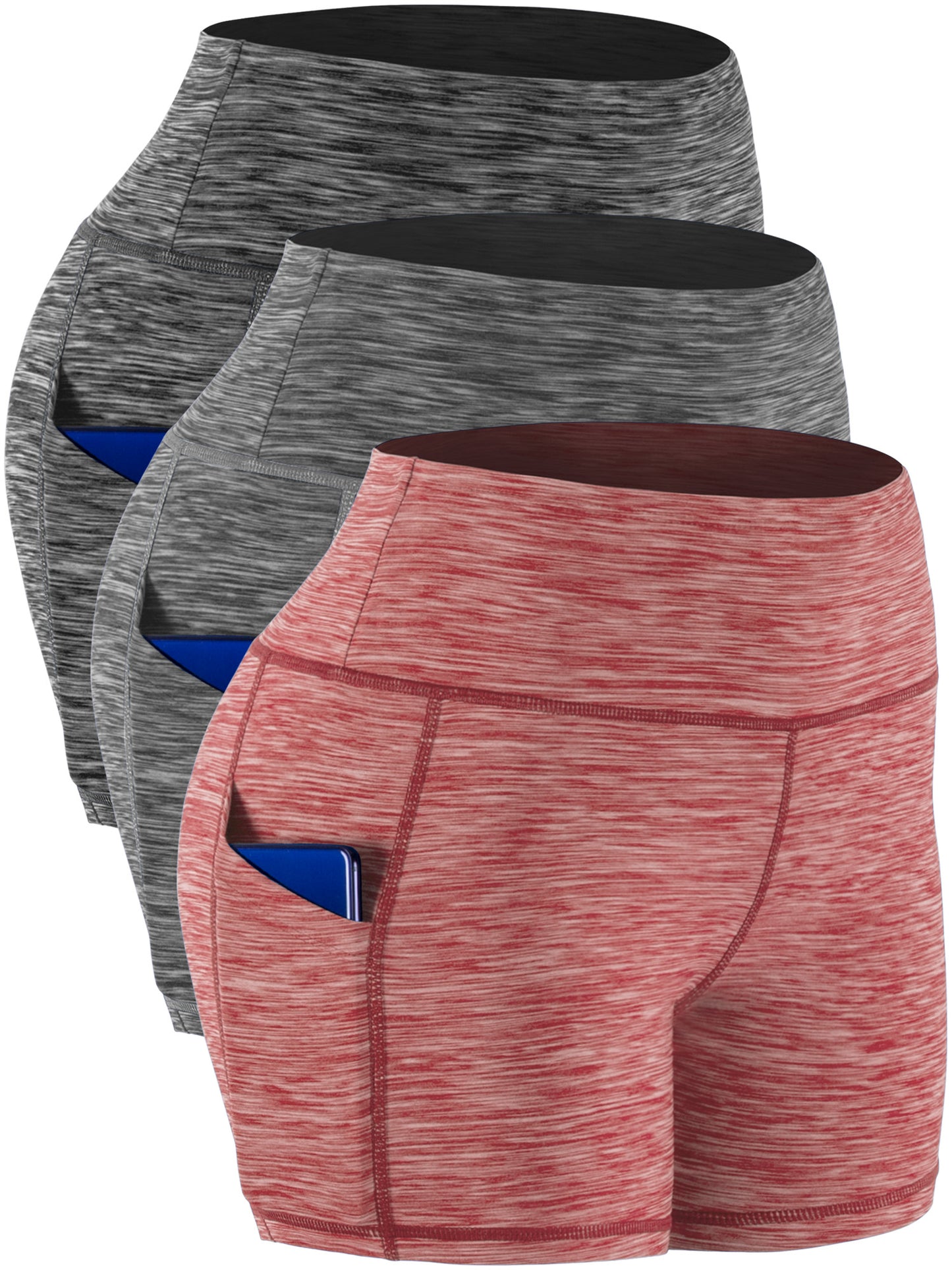NELEUS Womens 3" High Waist Yoga Shorts Tummy Control Workout Shorts with Pockets 3 Pack