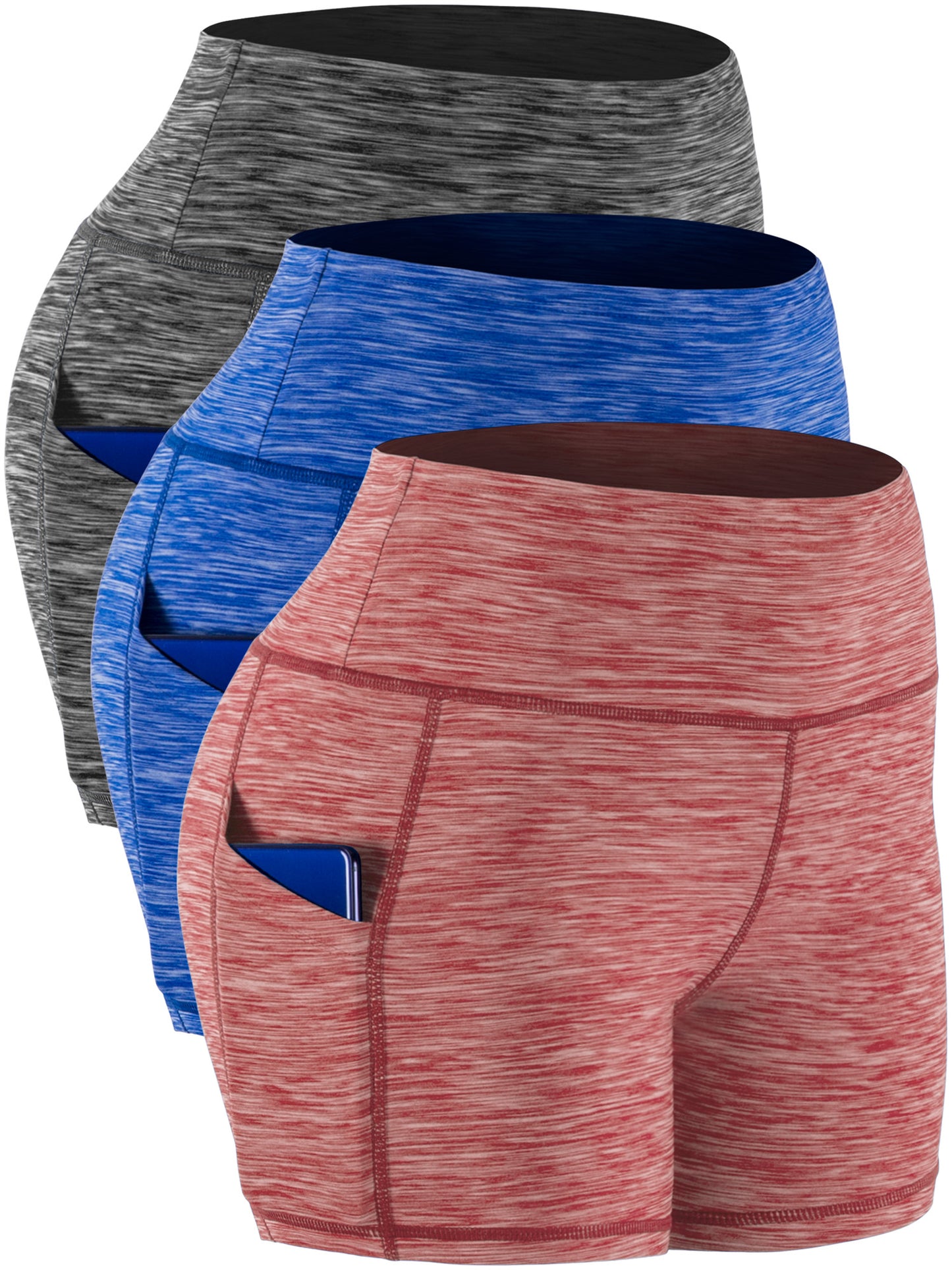 NELEUS Womens 3" High Waist Yoga Shorts Tummy Control Workout Shorts with Pockets 3 Pack