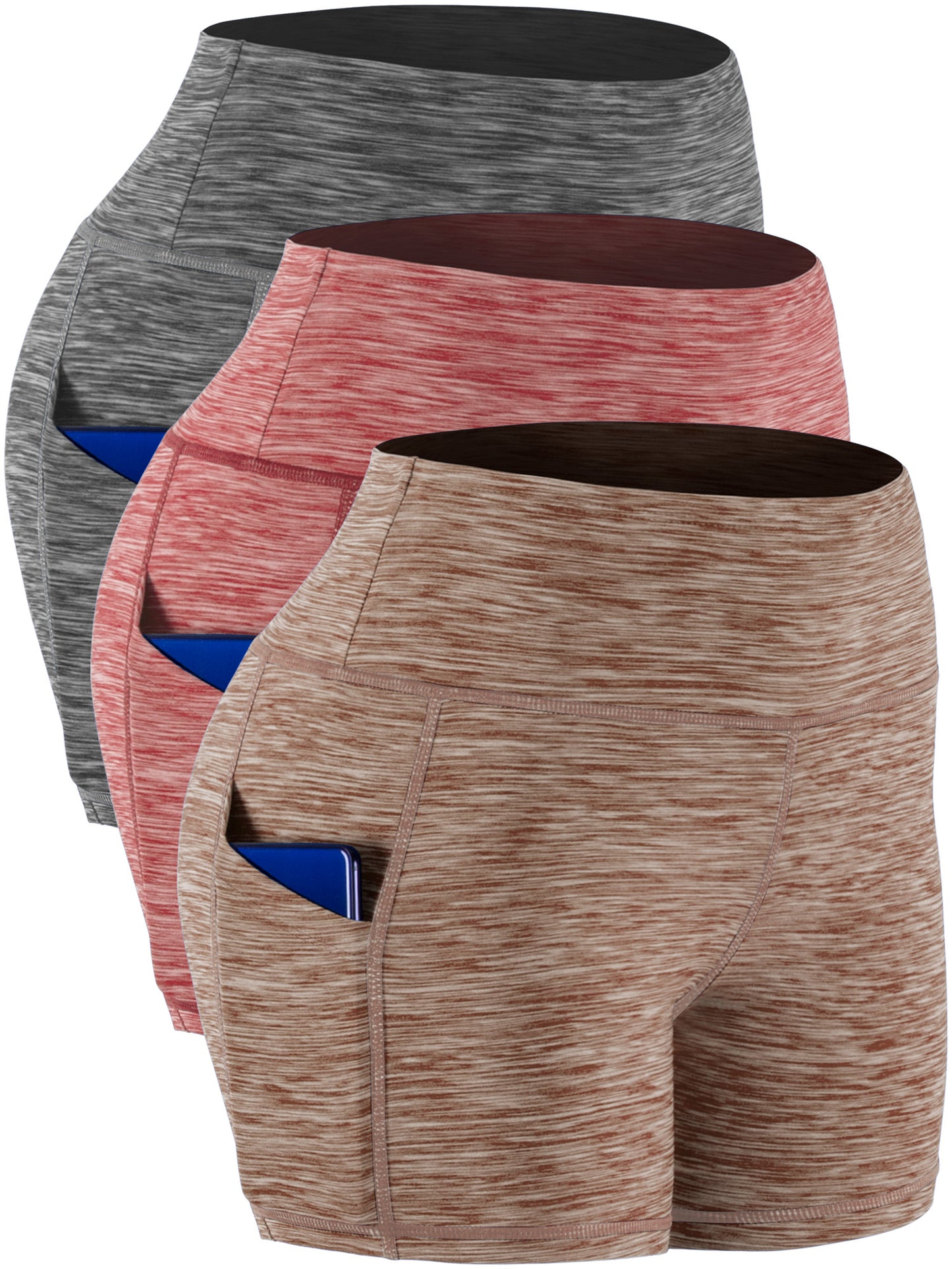NELEUS Womens 3" High Waist Yoga Shorts Tummy Control Workout Shorts with Pockets 3 Pack